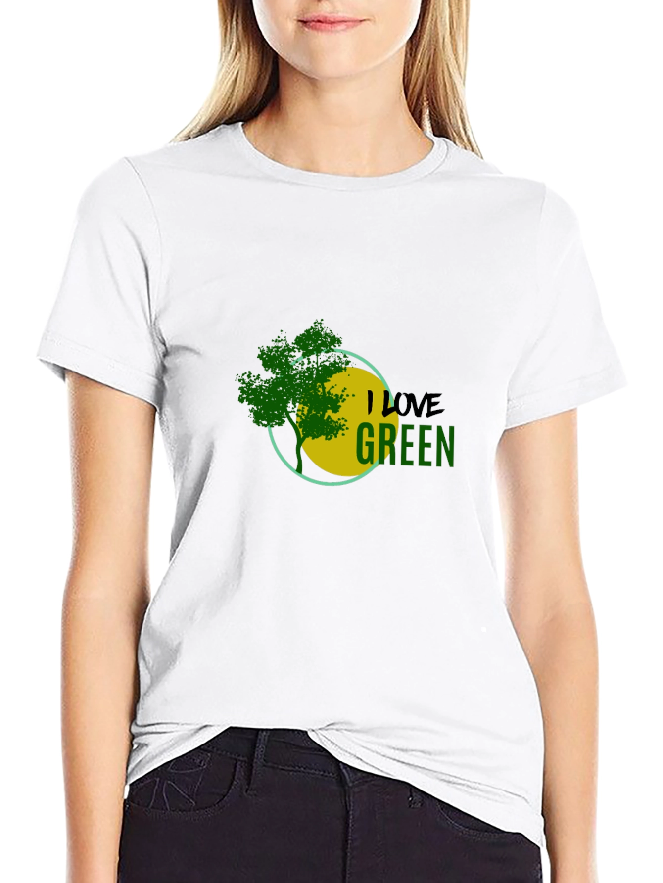 Eco-Friendly Black T-Shirt with I Love Green Design