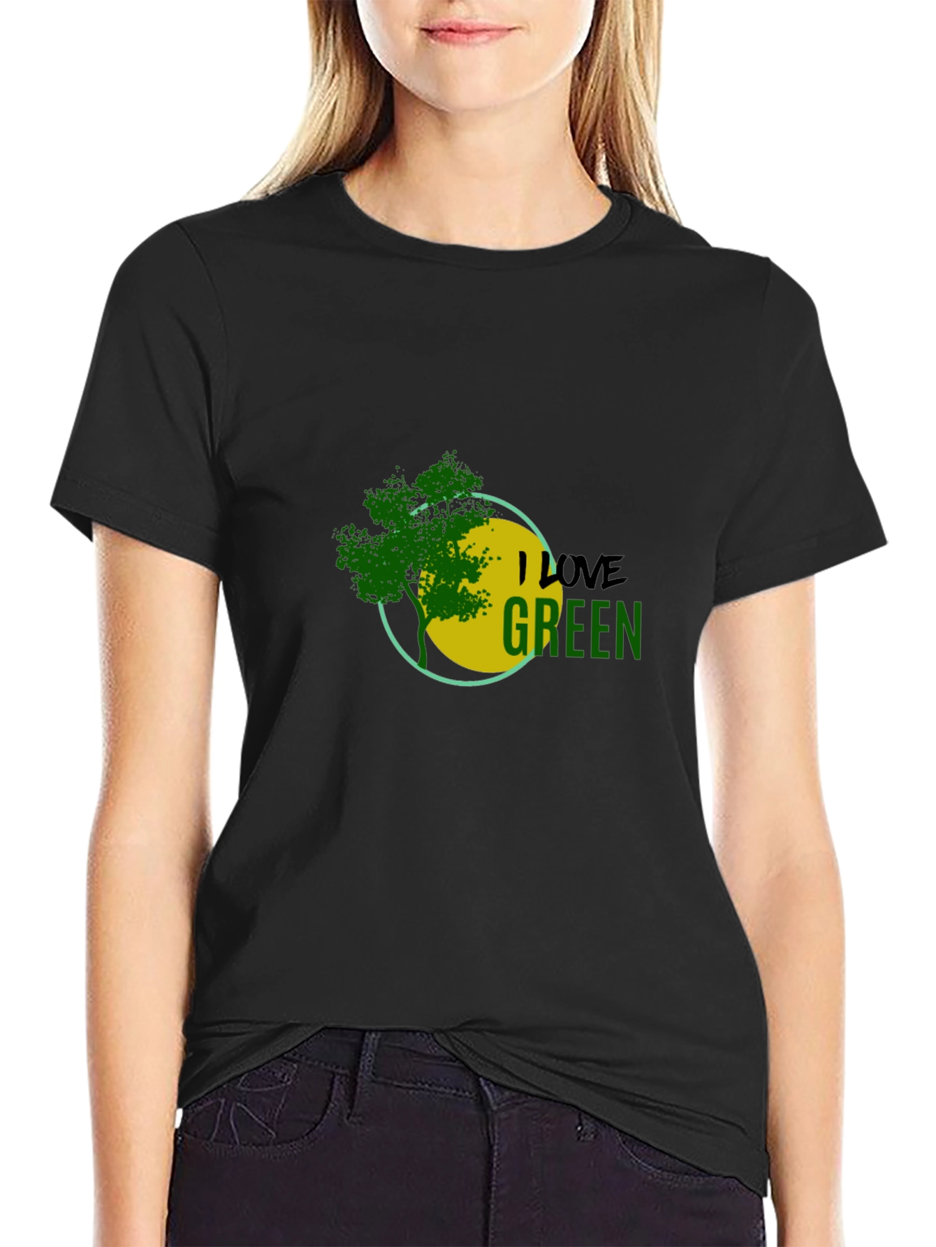 Eco-Friendly Black T-Shirt with I Love Green Design