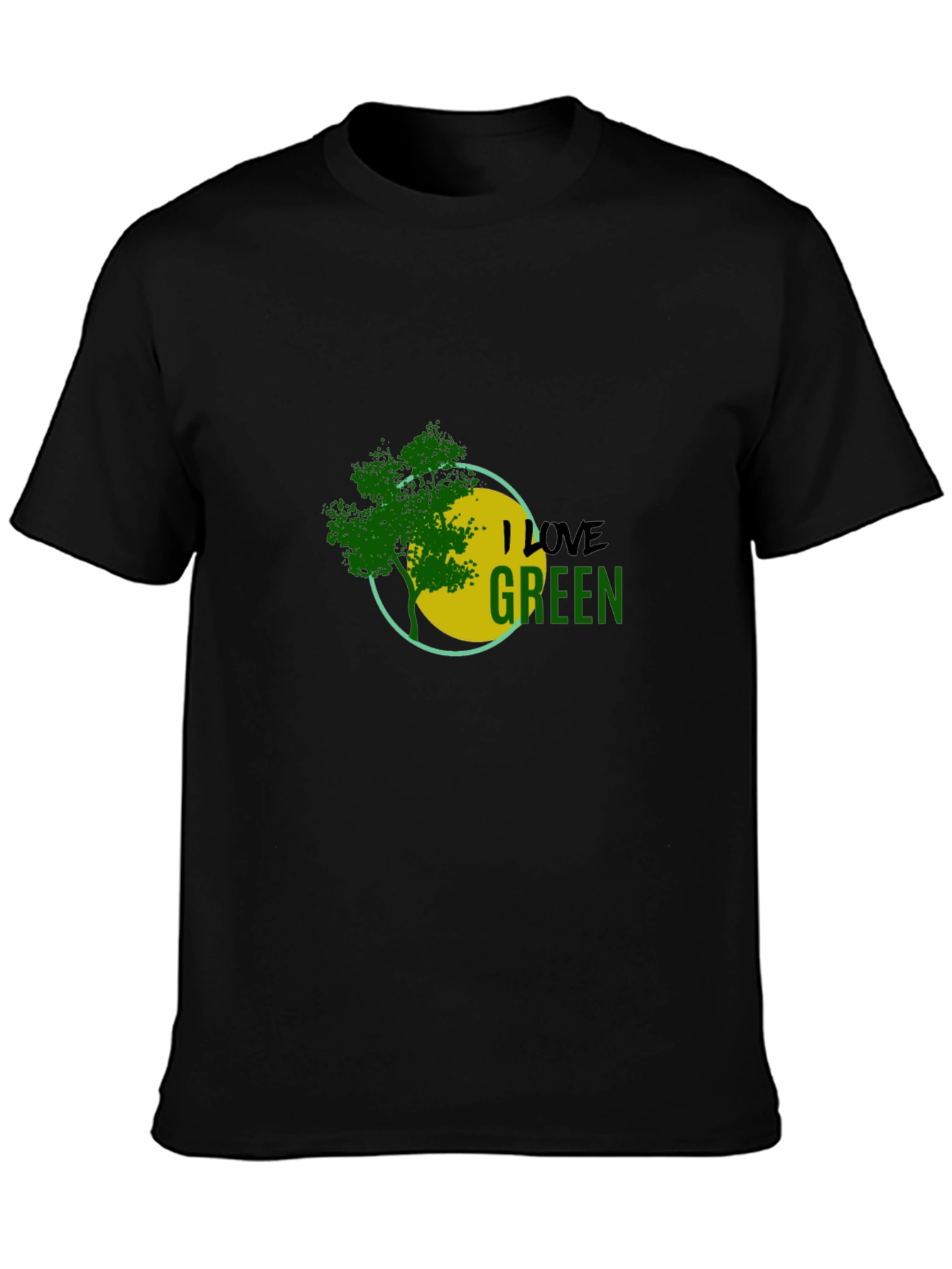 Eco-Friendly Black T-Shirt with I Love Green Design