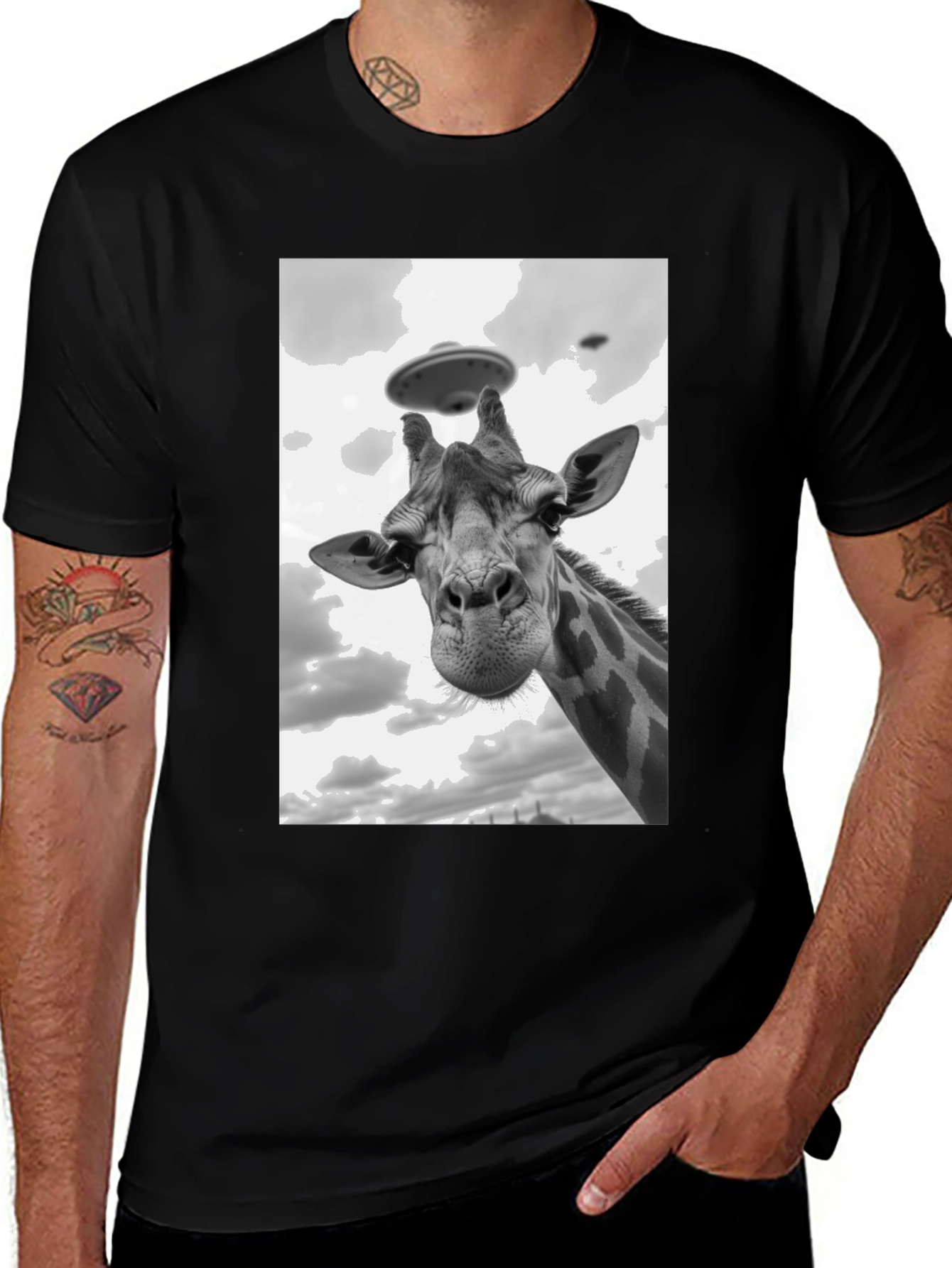 Giraffe Abduction T-Shirt: Quirky UFO Tee