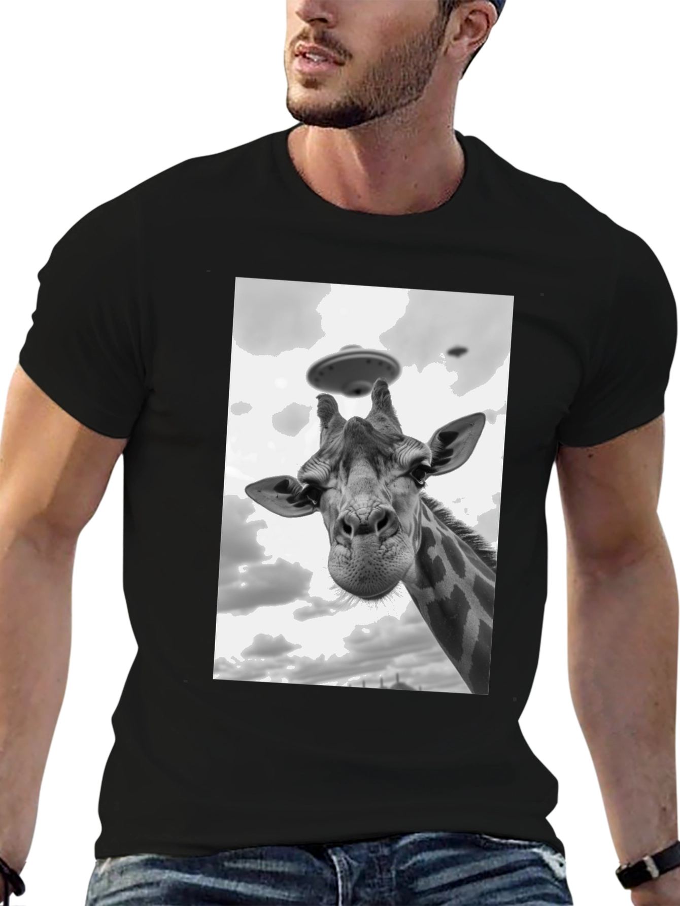 Giraffe Abduction T-Shirt: Quirky UFO Tee