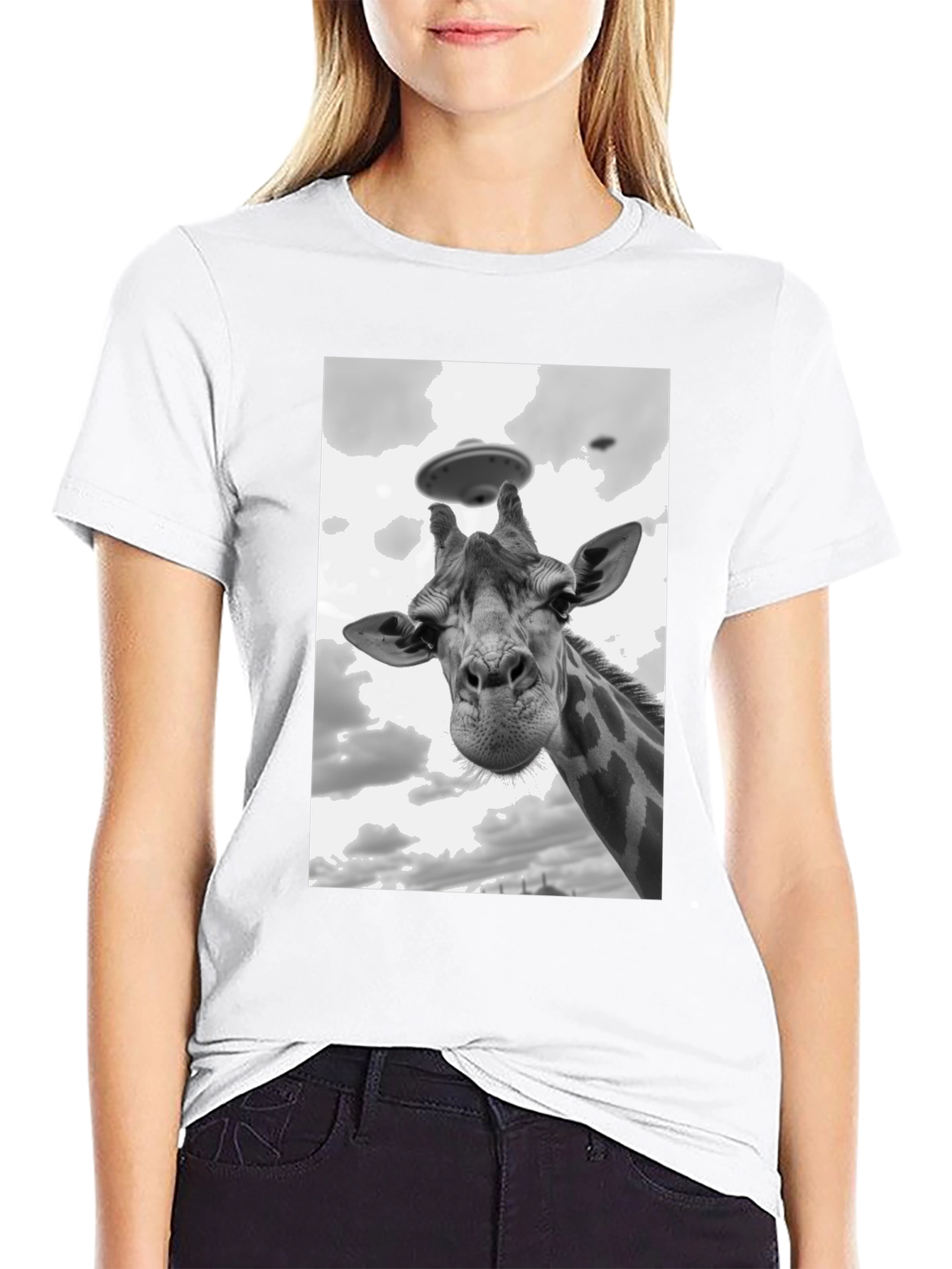 Giraffe Abduction T-Shirt: Quirky UFO Tee