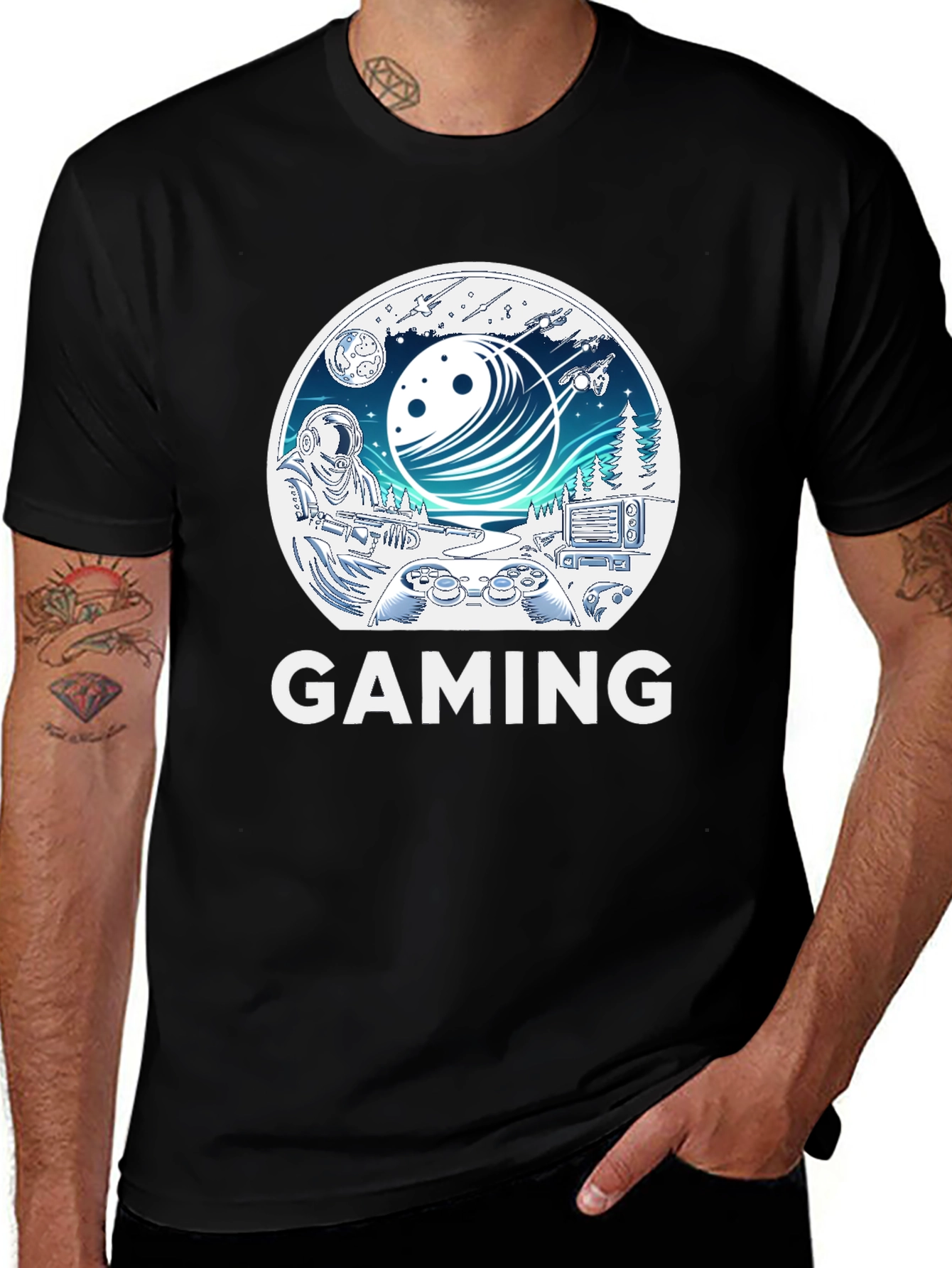 Gaming T-Shirt - Space & Controller Design