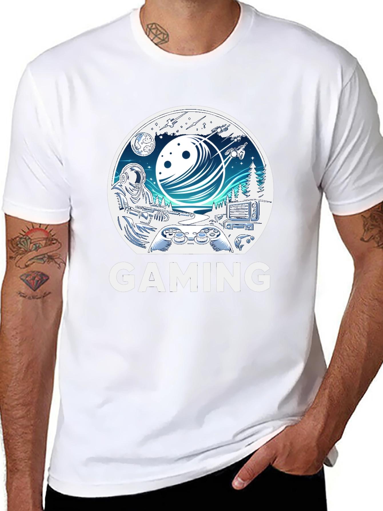 Gaming T-Shirt - Space & Controller Design
