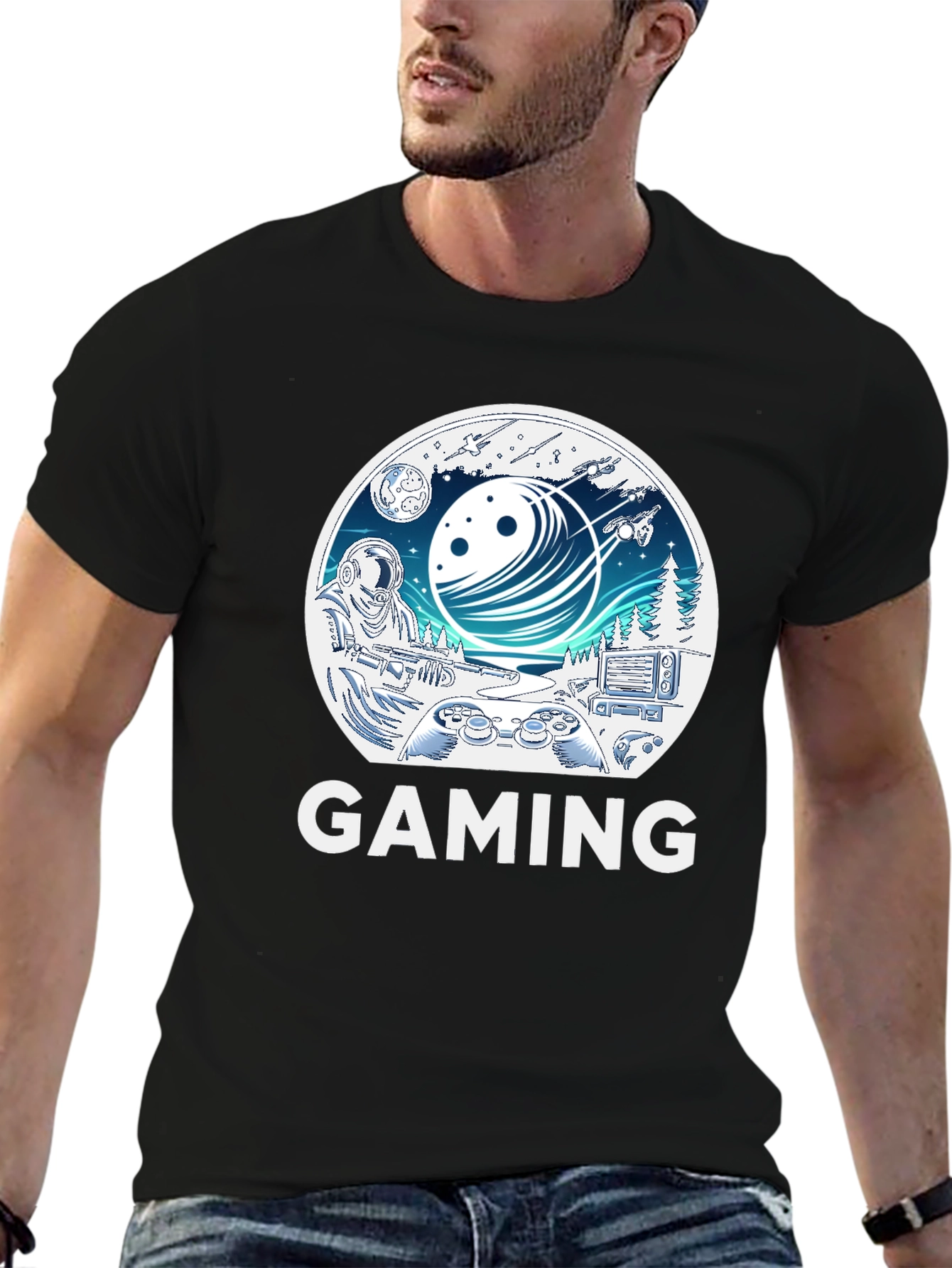 Gaming T-Shirt - Space & Controller Design
