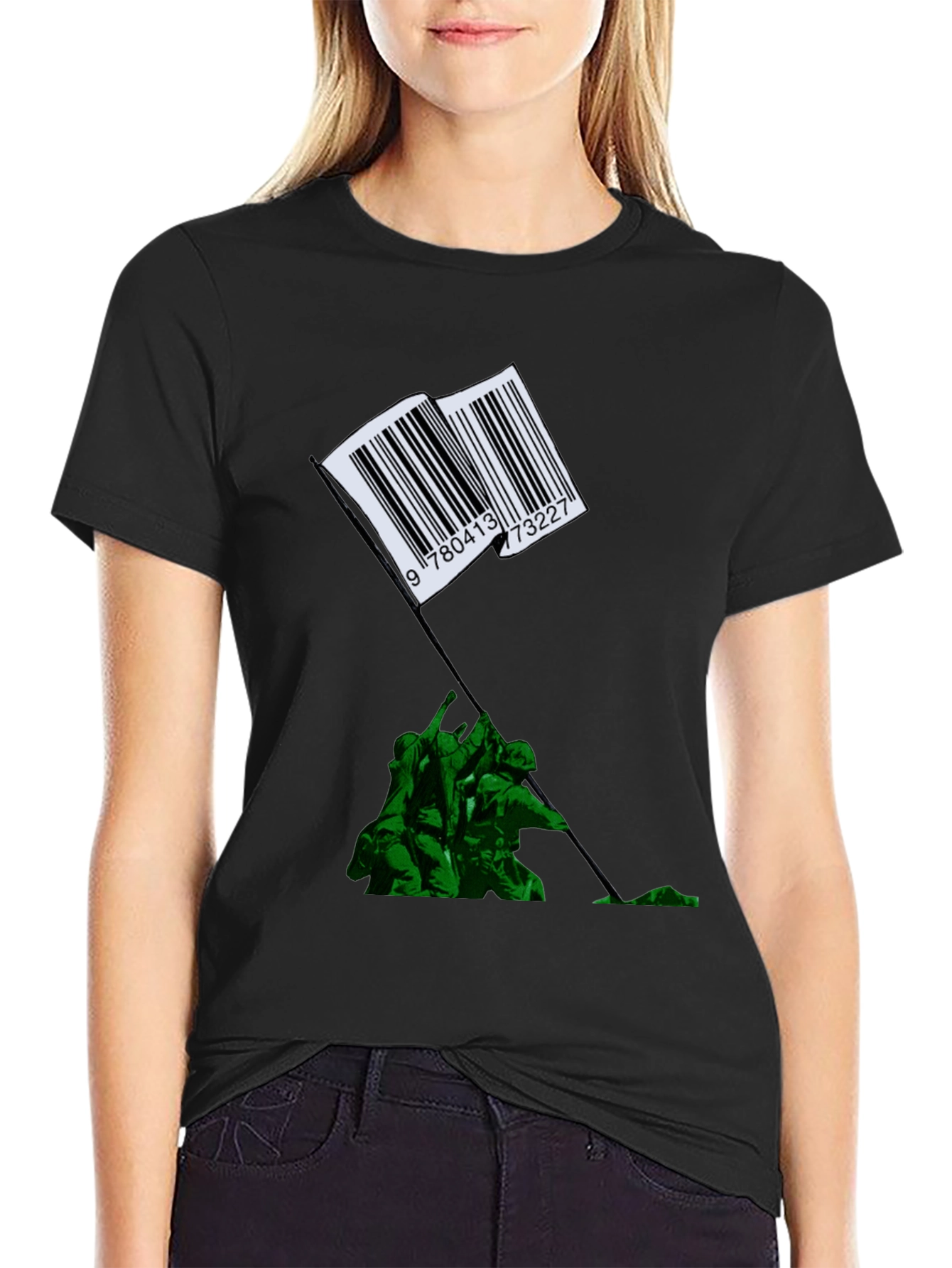Barcode Flag Raising Graphic T-Shirt