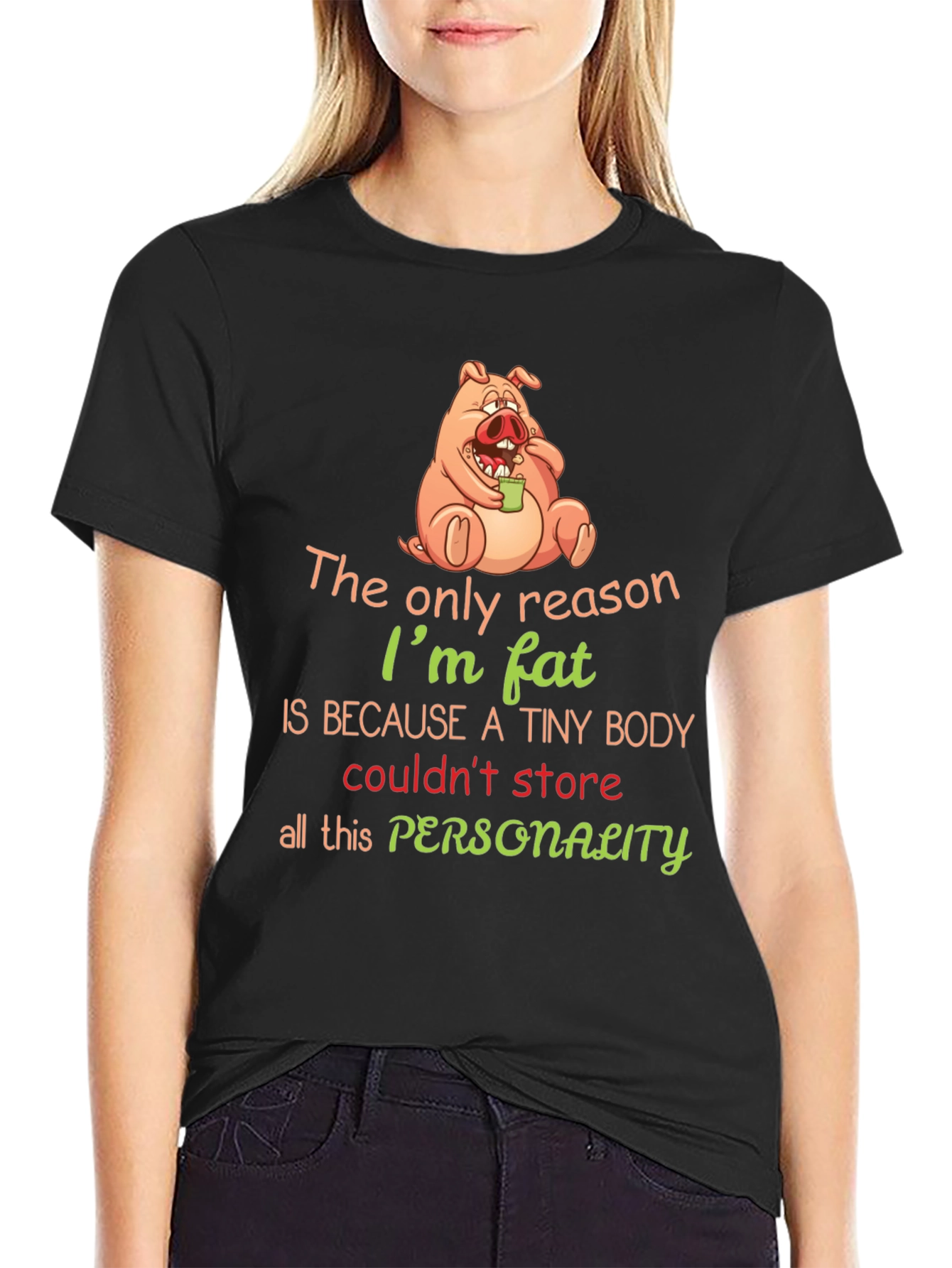 Funny Pig Fat Personality Graphic T-Shirt