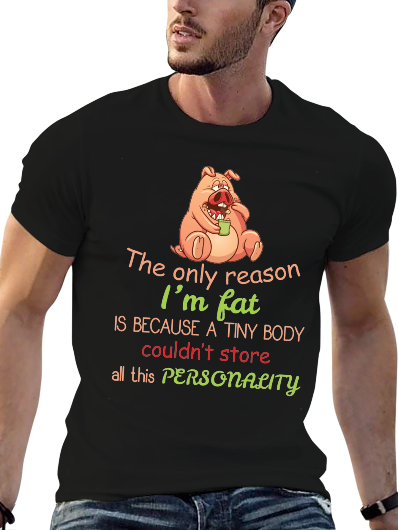 Funny Pig Fat Personality Graphic T-Shirt