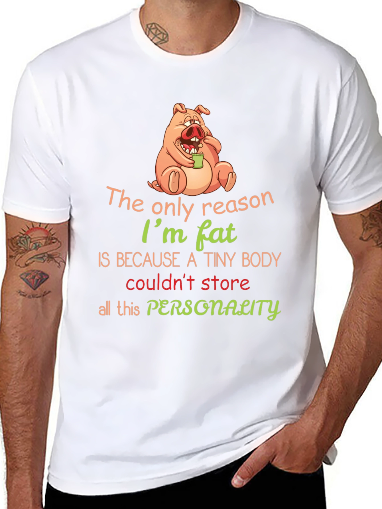 Funny Pig Fat Personality Graphic T-Shirt