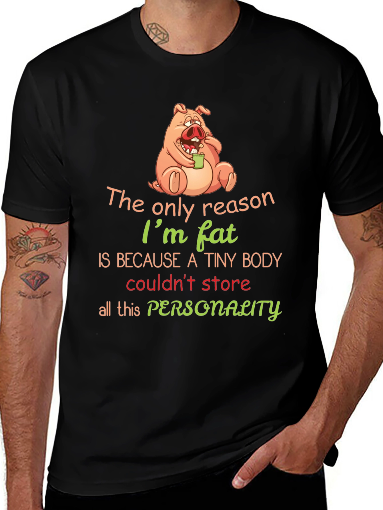 Funny Pig Fat Personality Graphic T-Shirt