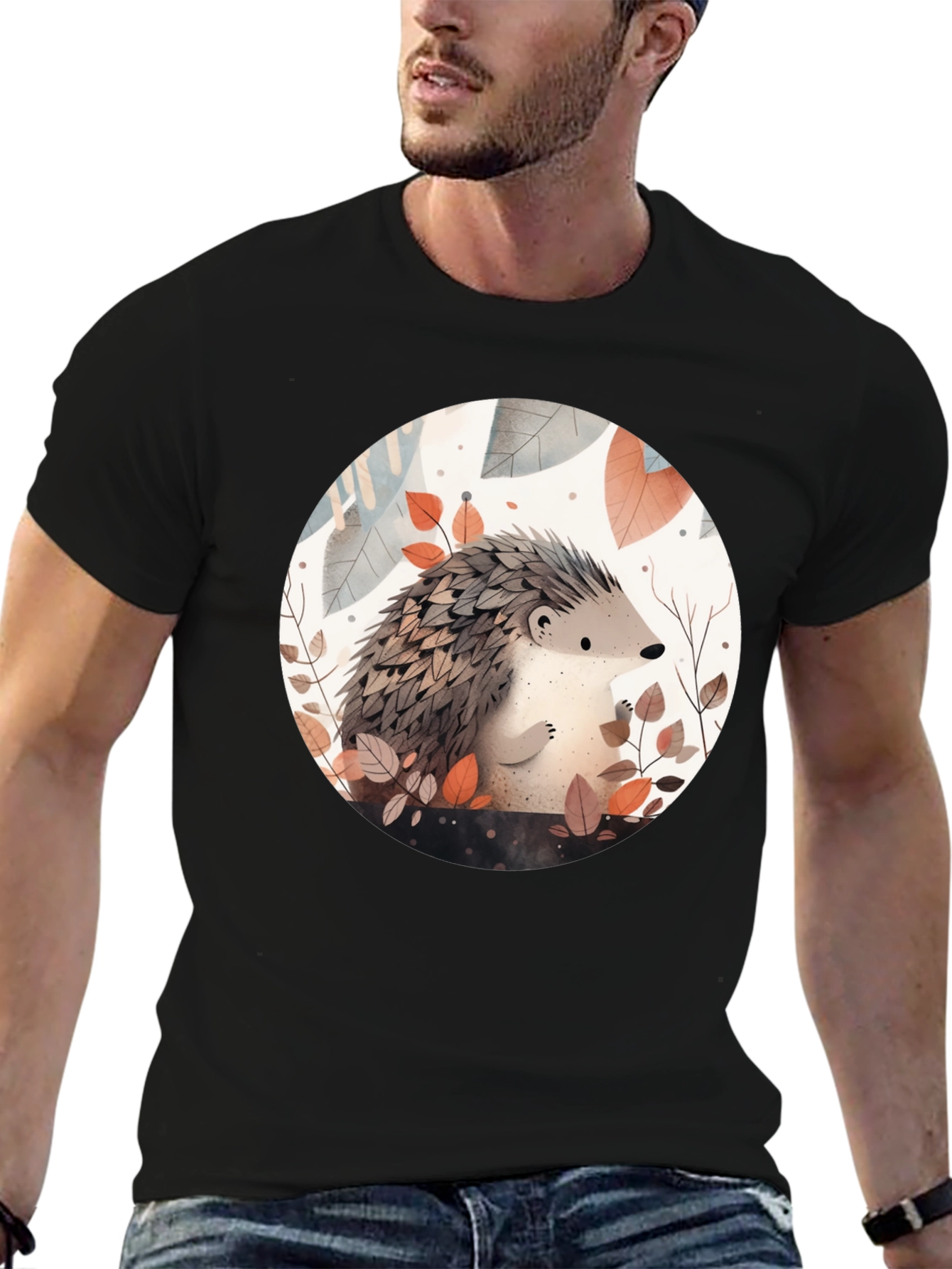 Cute Hedgehog Graphic Tee - Unisex Black T-Shirt