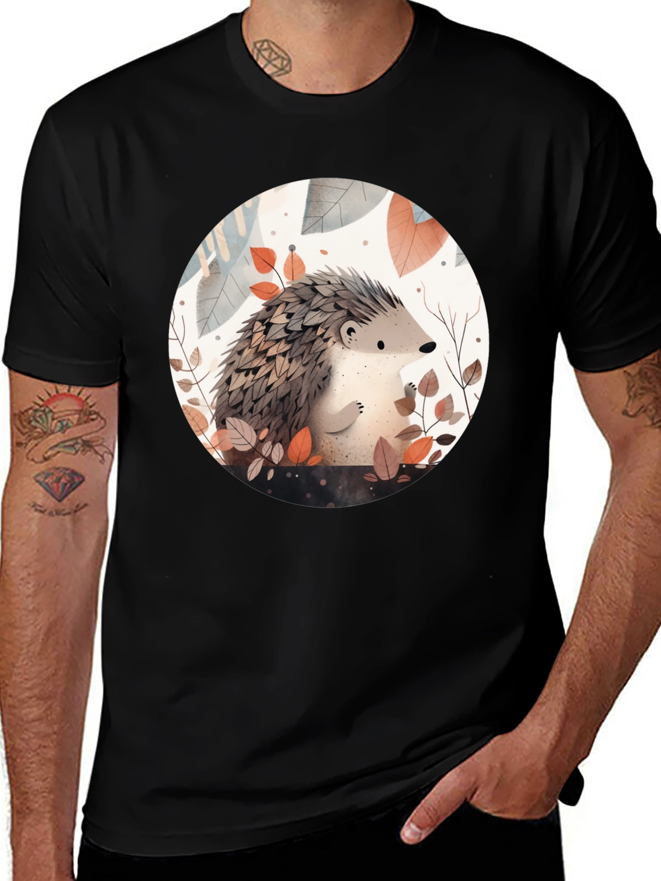 Cute Hedgehog Graphic Tee - Unisex Black T-Shirt