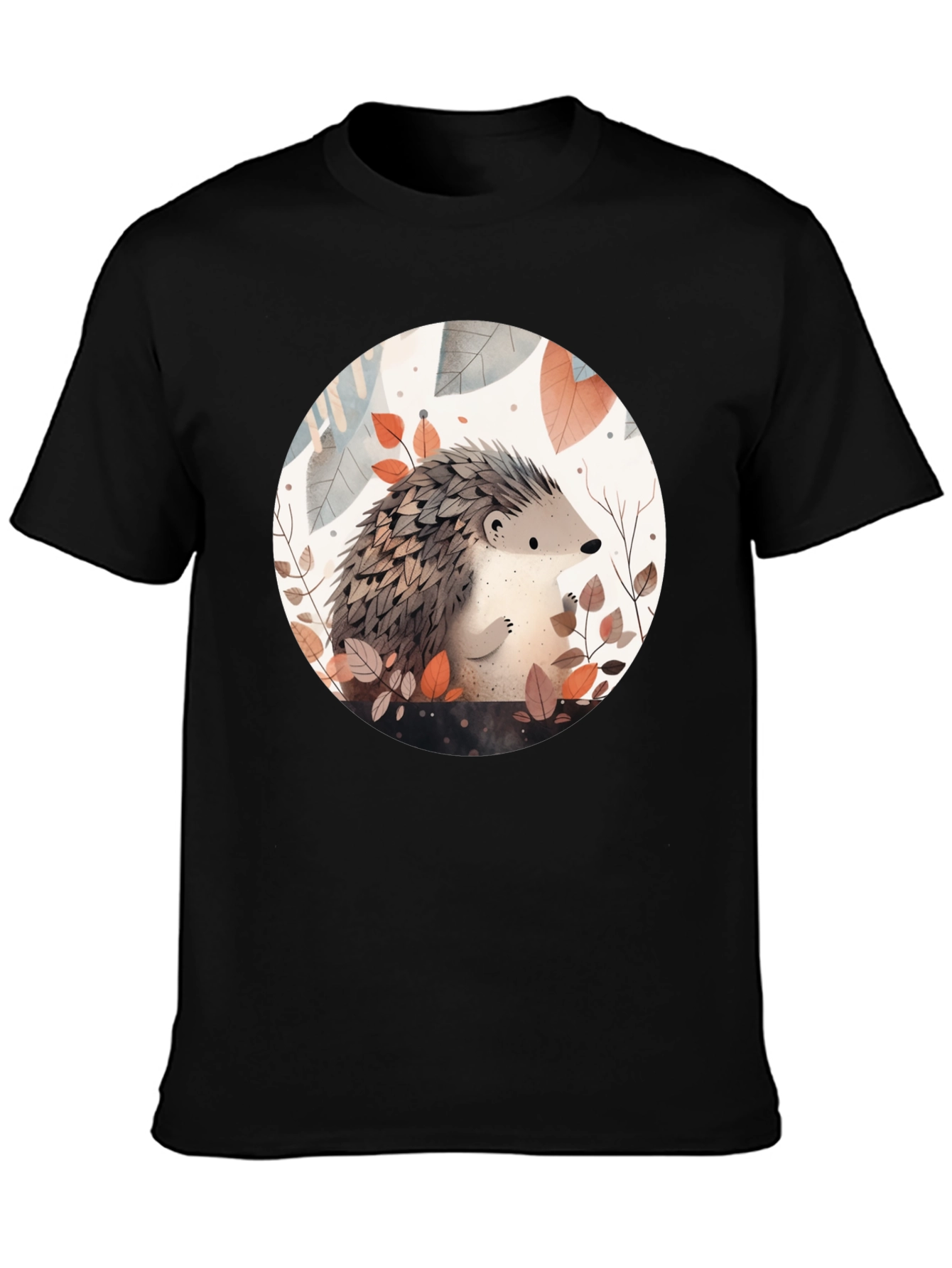 Cute Hedgehog Graphic Tee - Unisex Black T-Shirt