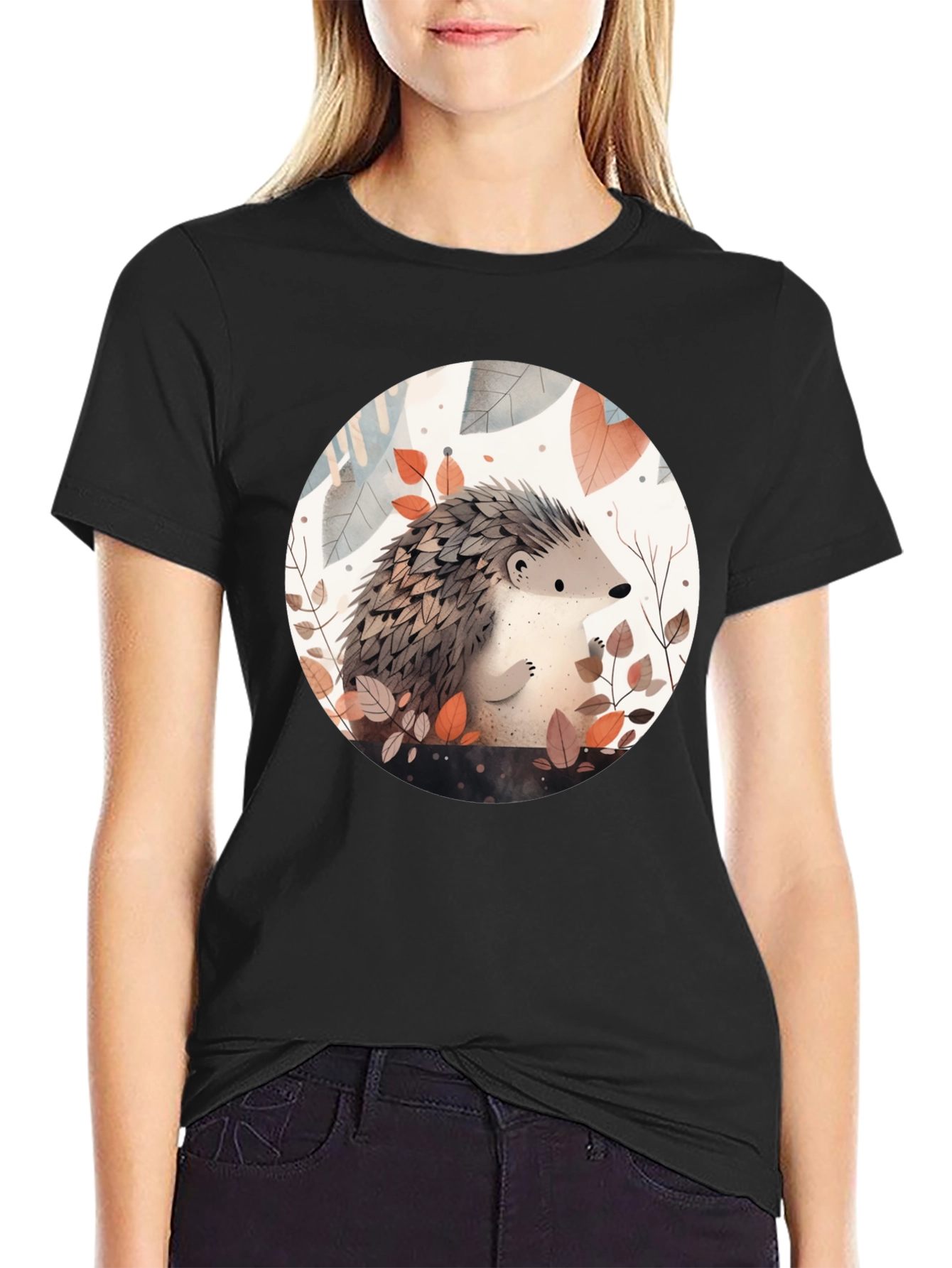 Cute Hedgehog Graphic Tee - Unisex Black T-Shirt