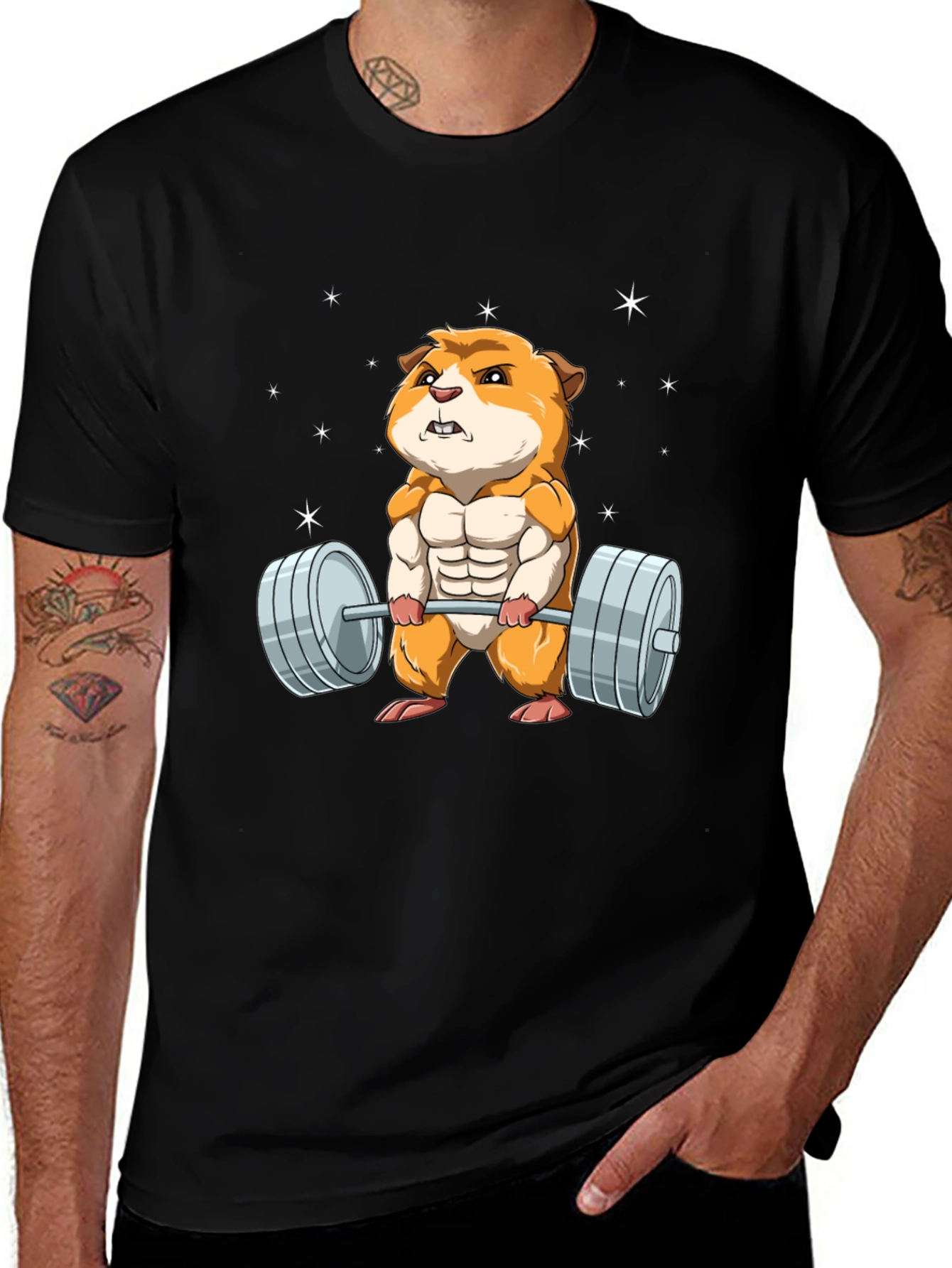 Hamster Lifting Weights Graphic T-Shirt