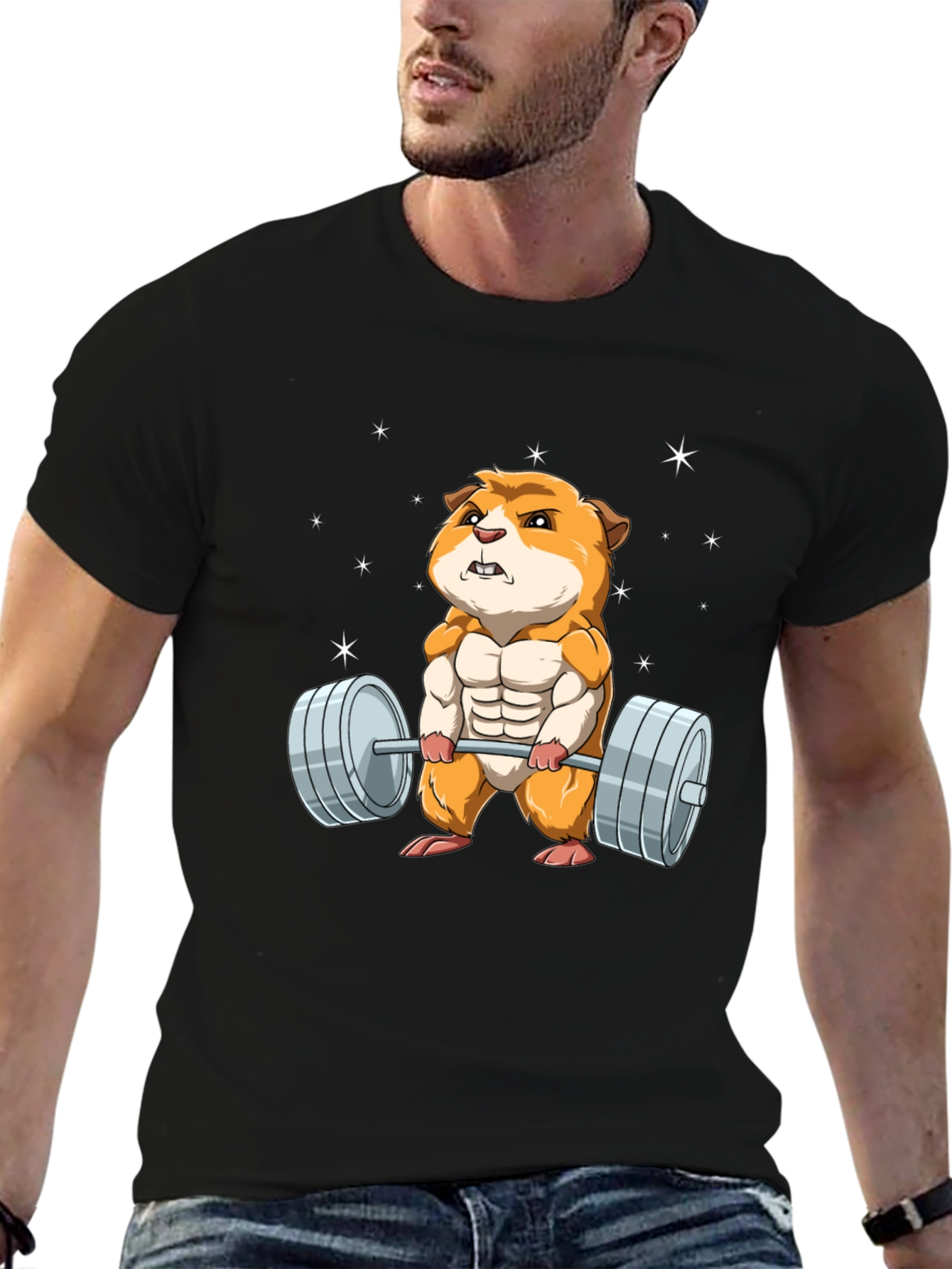 Hamster Lifting Weights Graphic T-Shirt