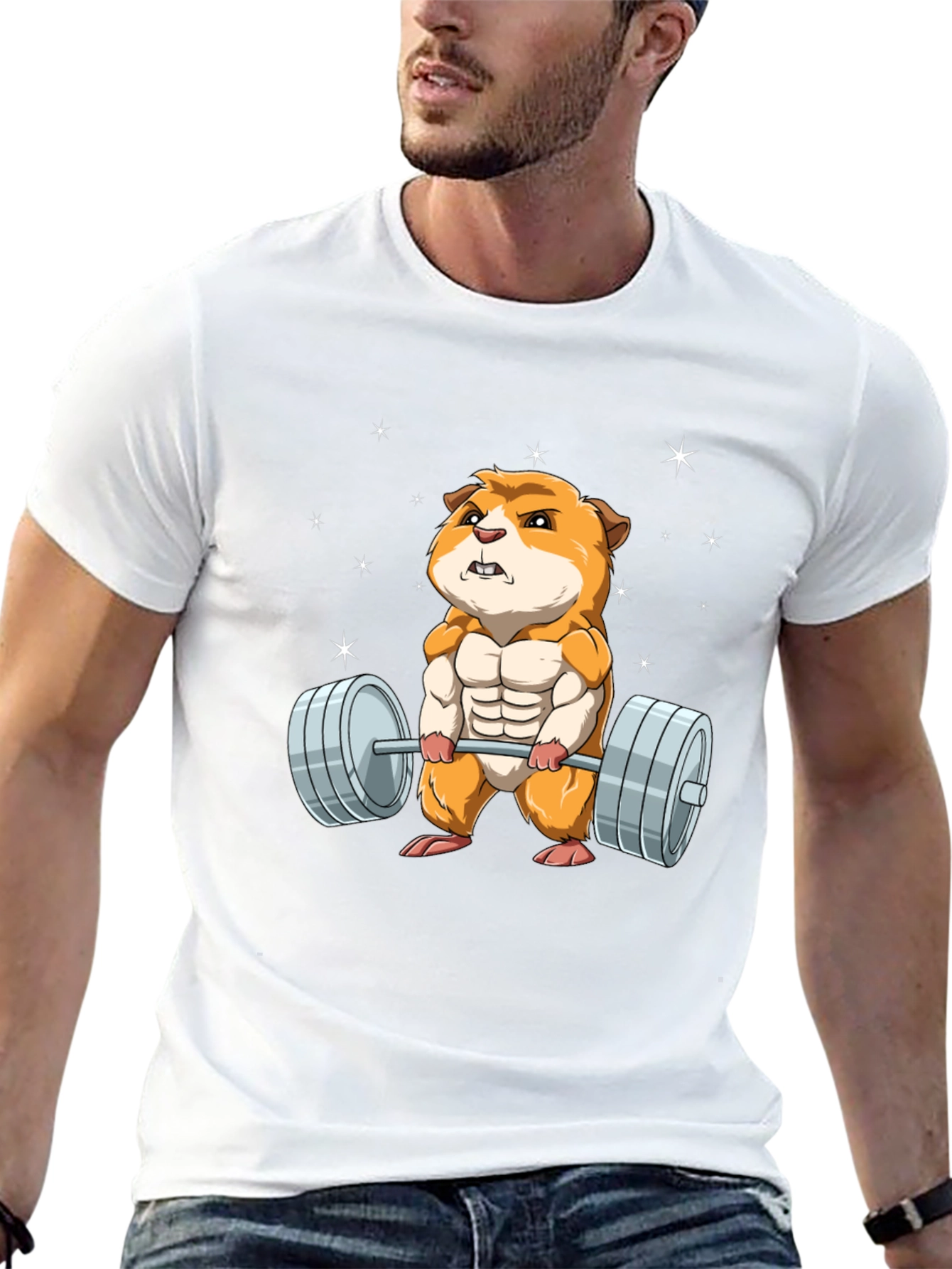 Hamster Lifting Weights Graphic T-Shirt