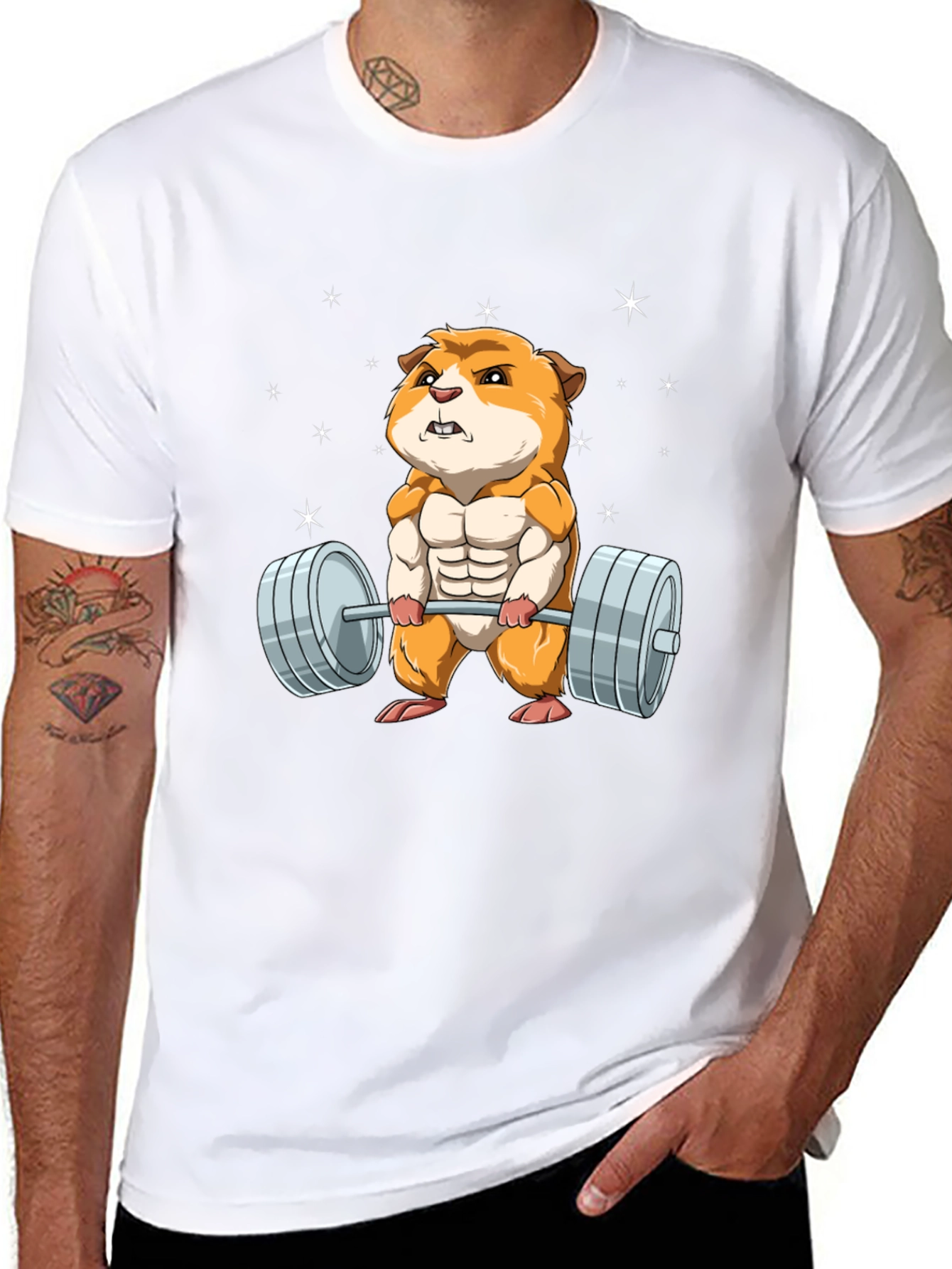 Hamster Lifting Weights Graphic T-Shirt