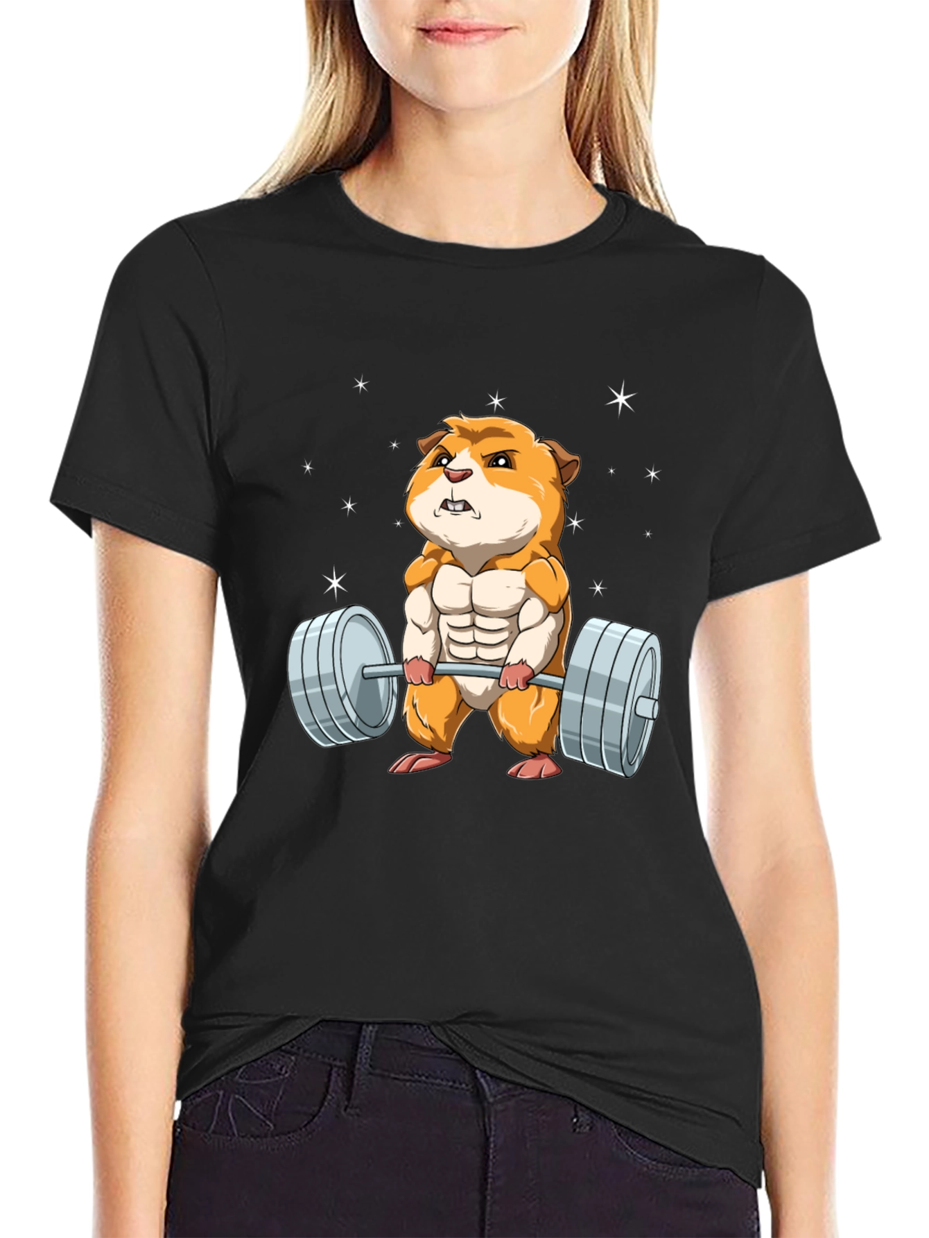 Hamster Lifting Weights Graphic T-Shirt
