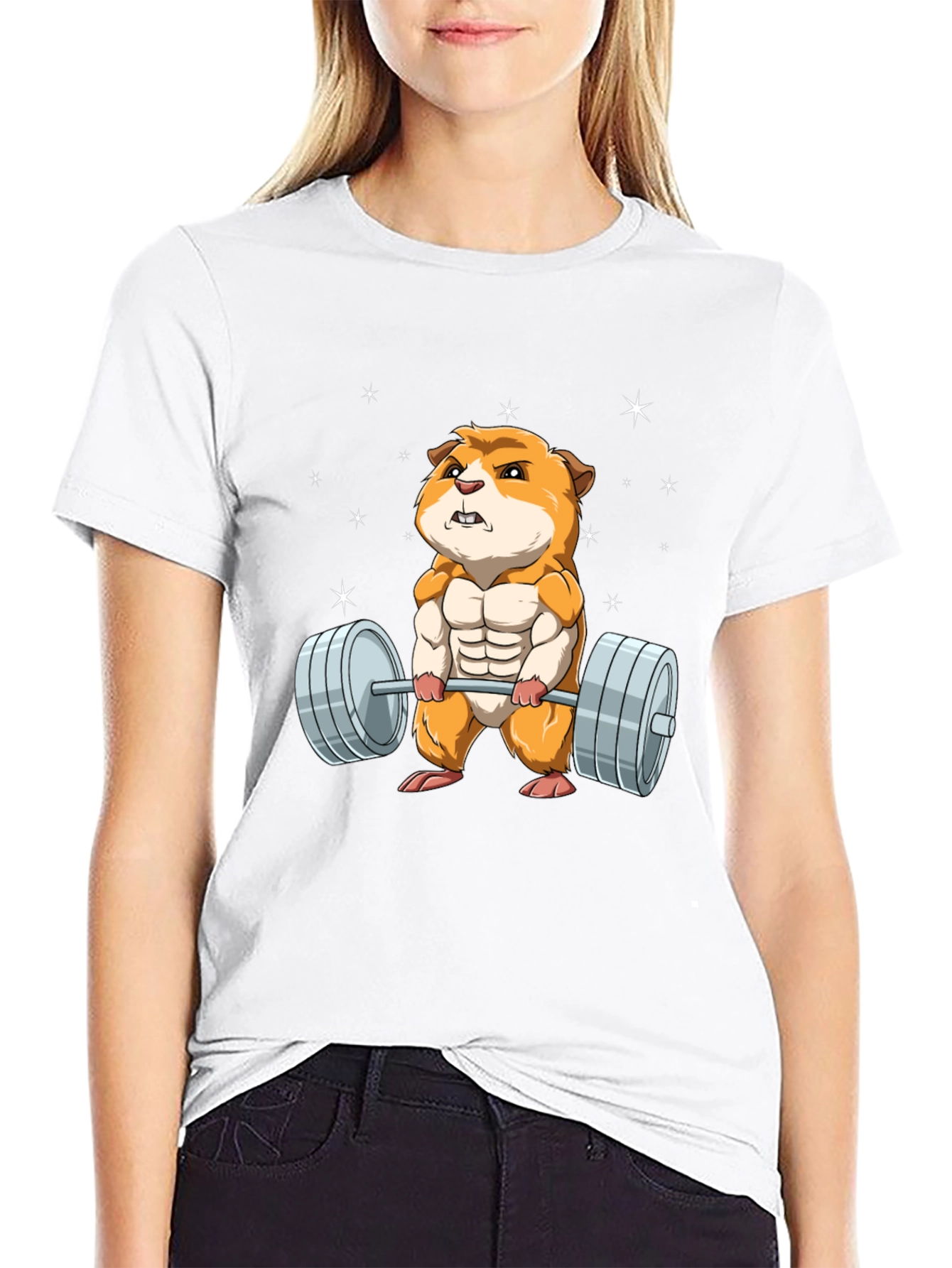 Hamster Lifting Weights Graphic T-Shirt