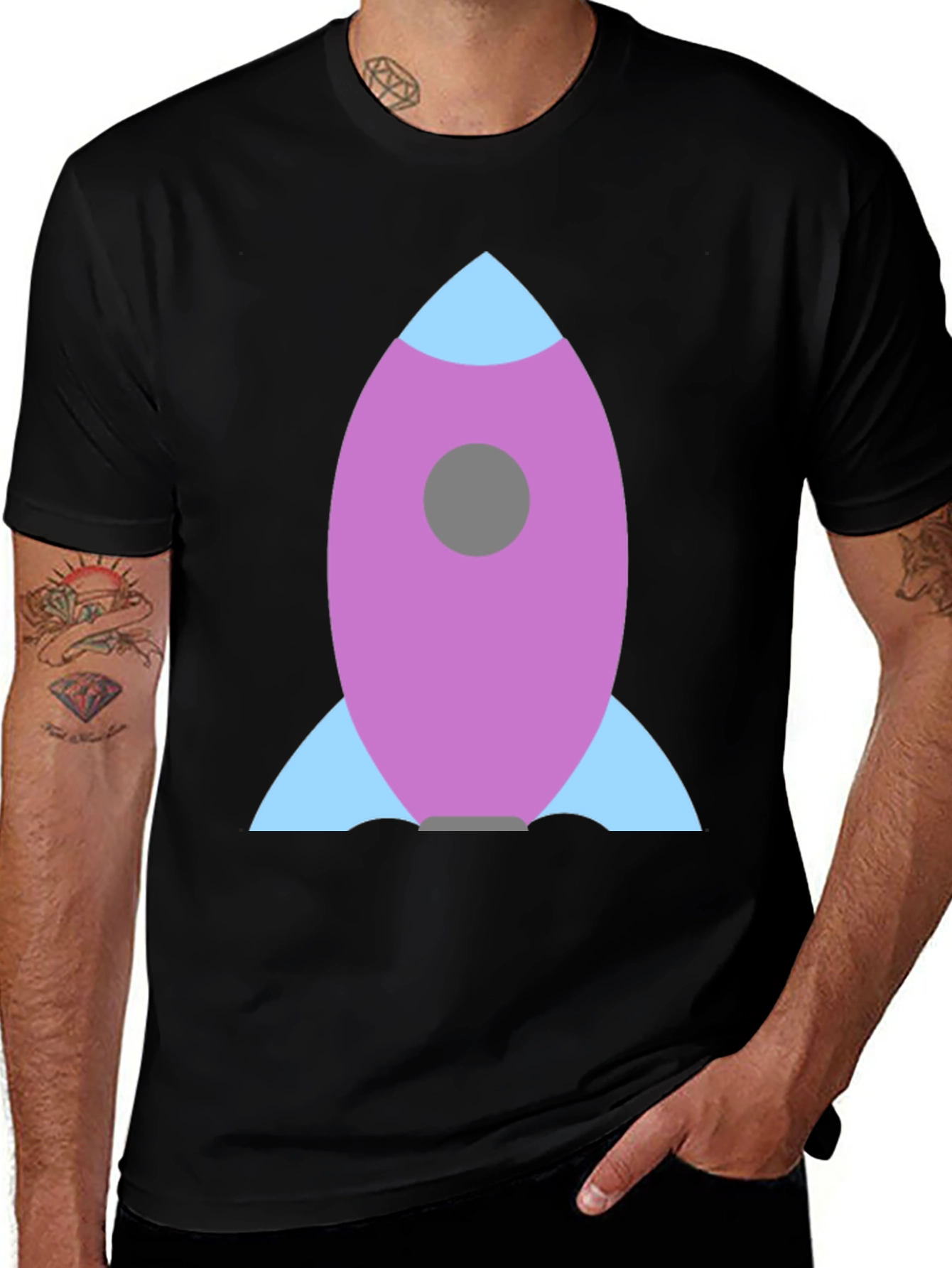 Rocket Graphic Black Tee - Blast Off in Style!