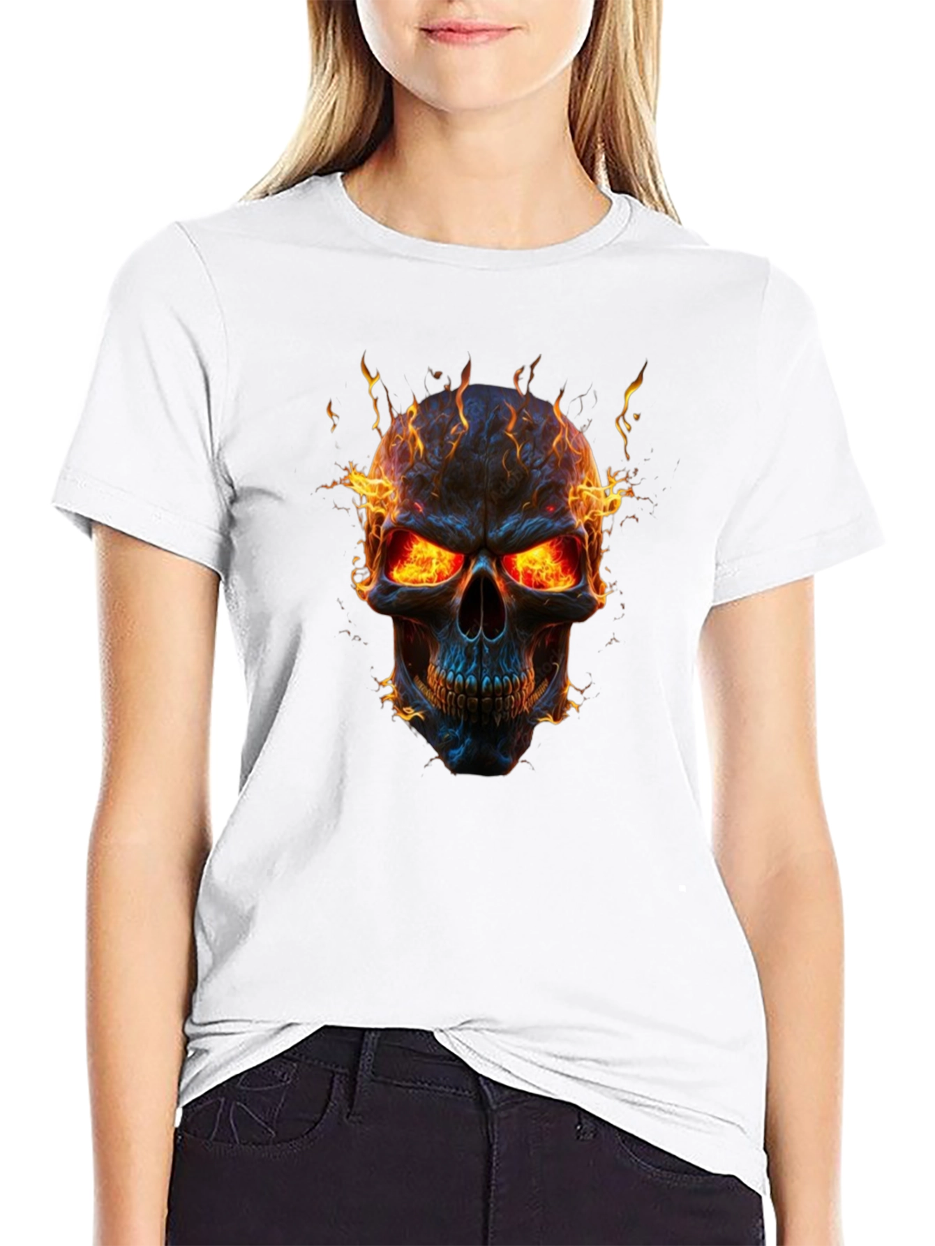 Fiery Skull Graphic Black T-Shirt