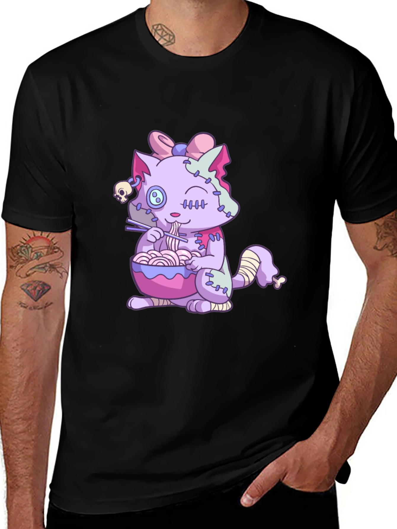 Zombie Cat Ramen T-Shirt - Unique Graphic Tee