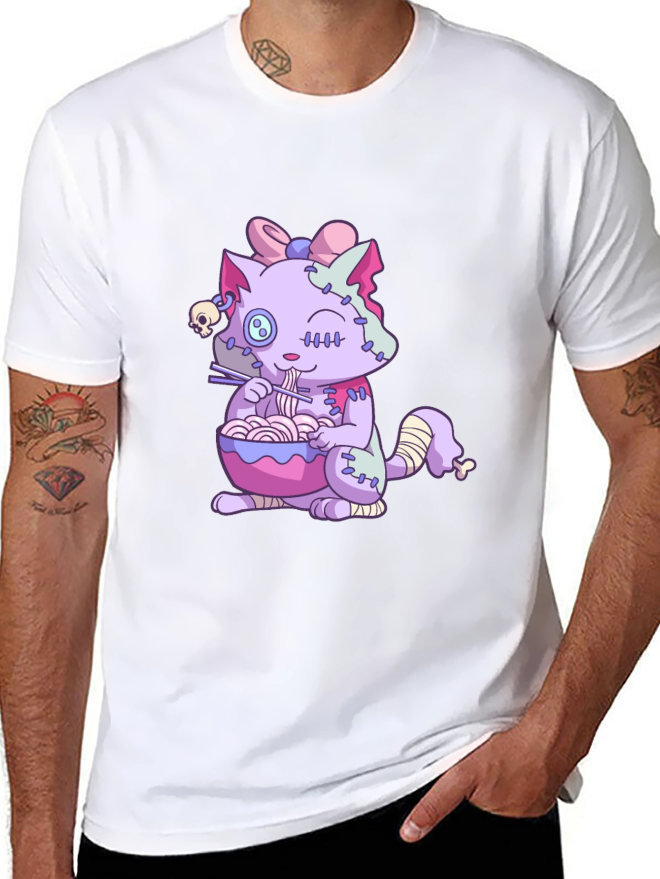 Zombie Cat Ramen T-Shirt - Unique Graphic Tee