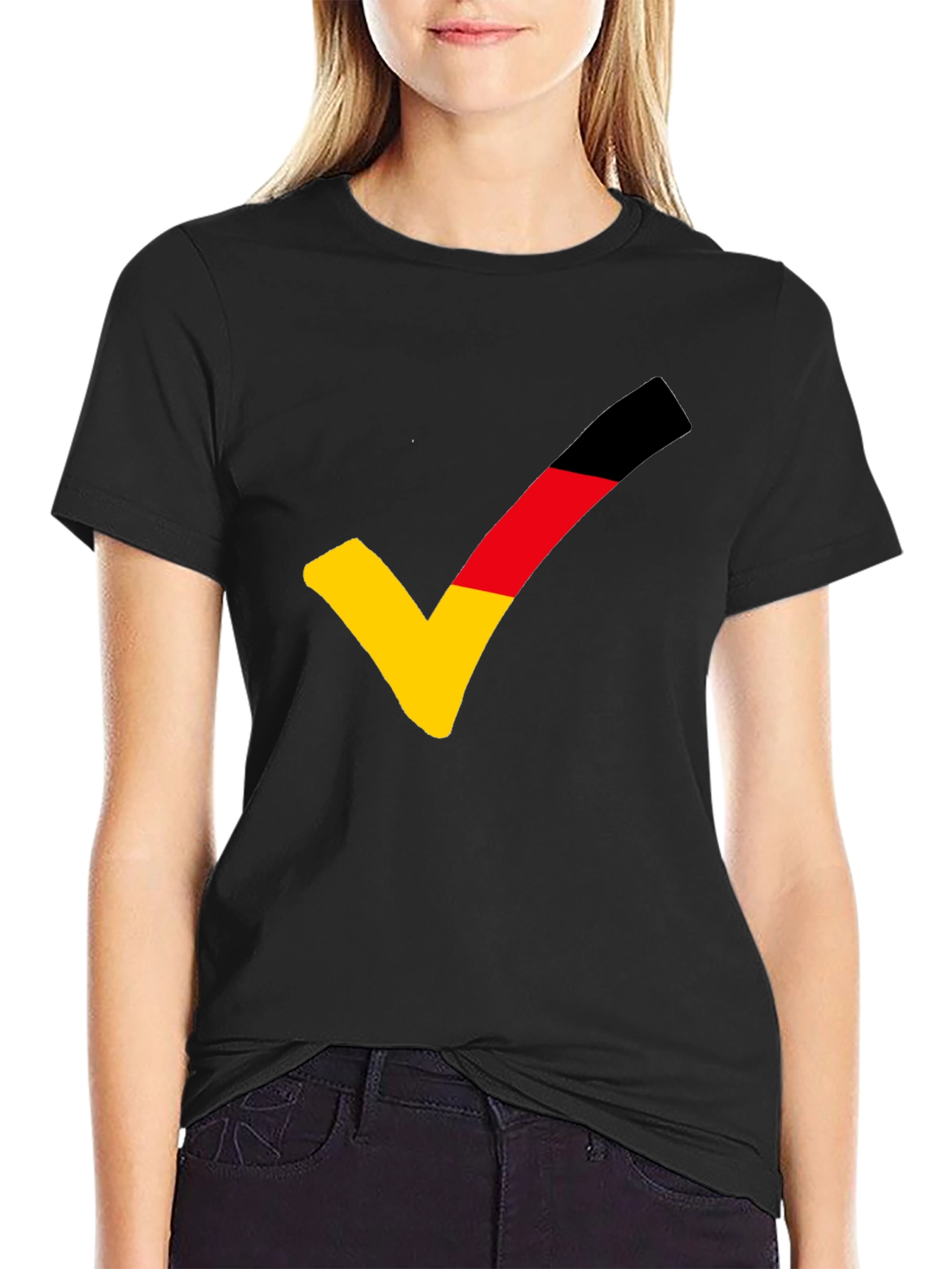 German Flag Checkmark T-Shirt - Black Casual Tee