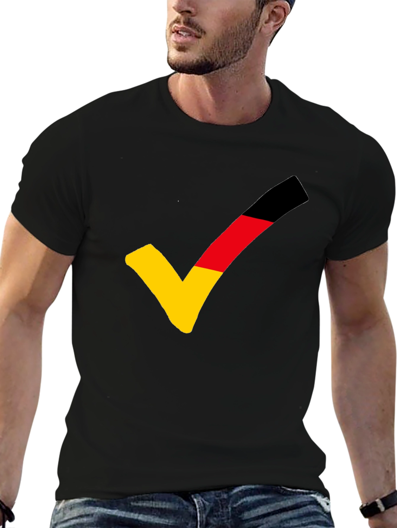 German Flag Checkmark T-Shirt - Black Casual Tee