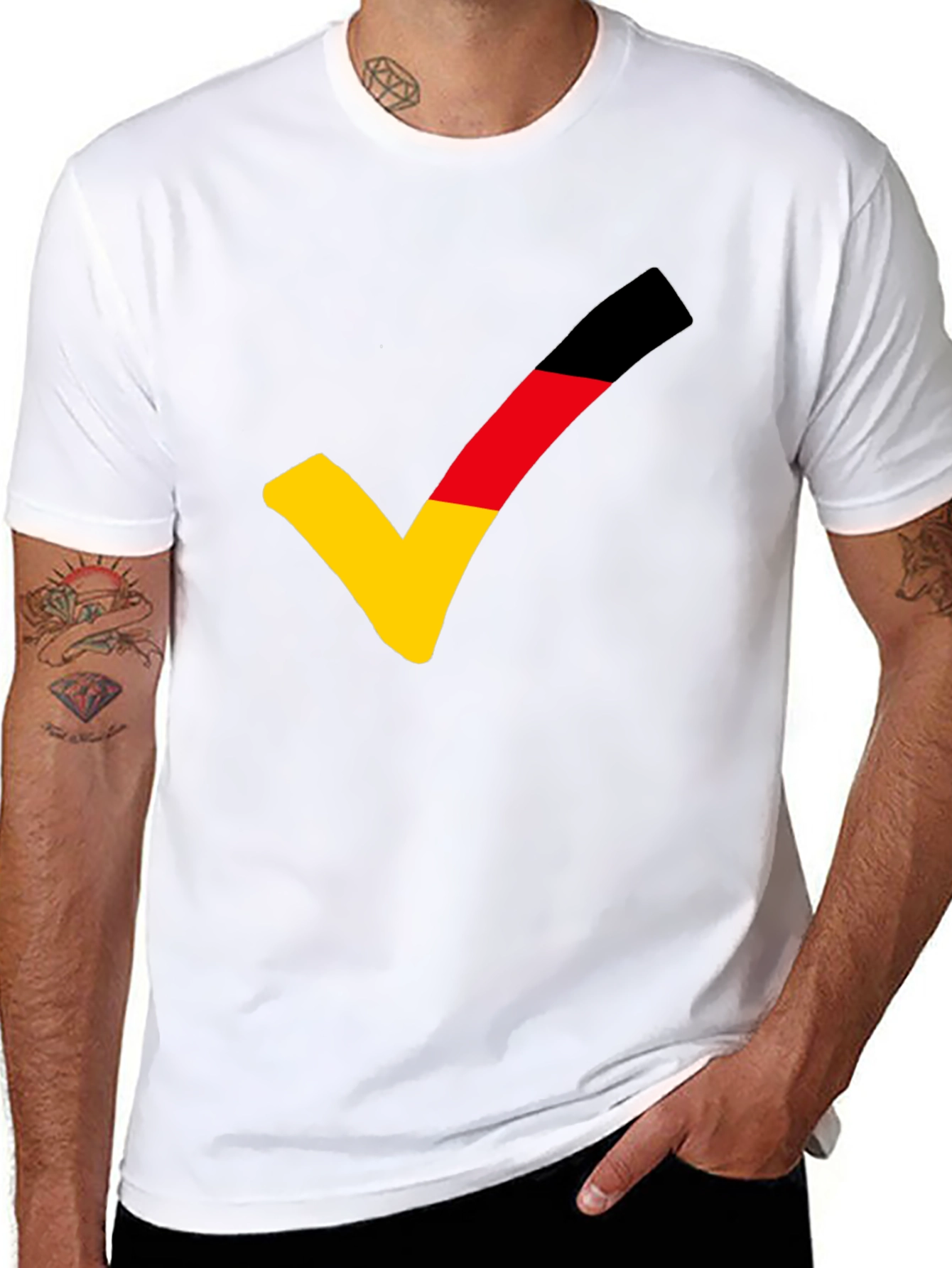 German Flag Checkmark T-Shirt - Black Casual Tee