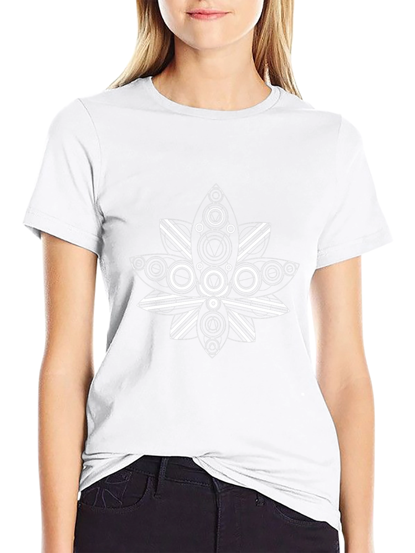 Abstract Lotus Graphic Tee - Black Cotton Casual Wear