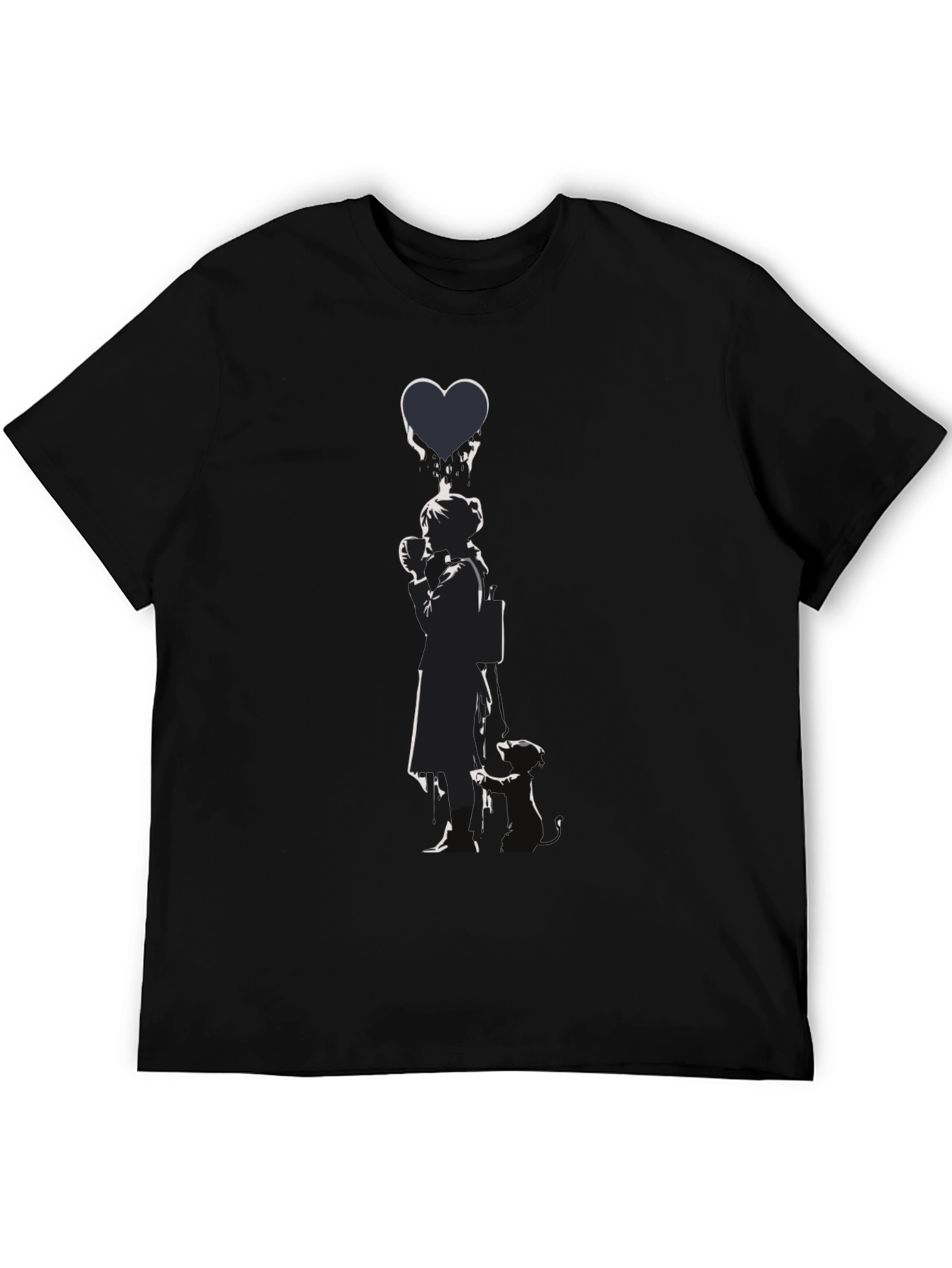 Banksy Girl Heart Balloon Graphic Tee - Classic Black