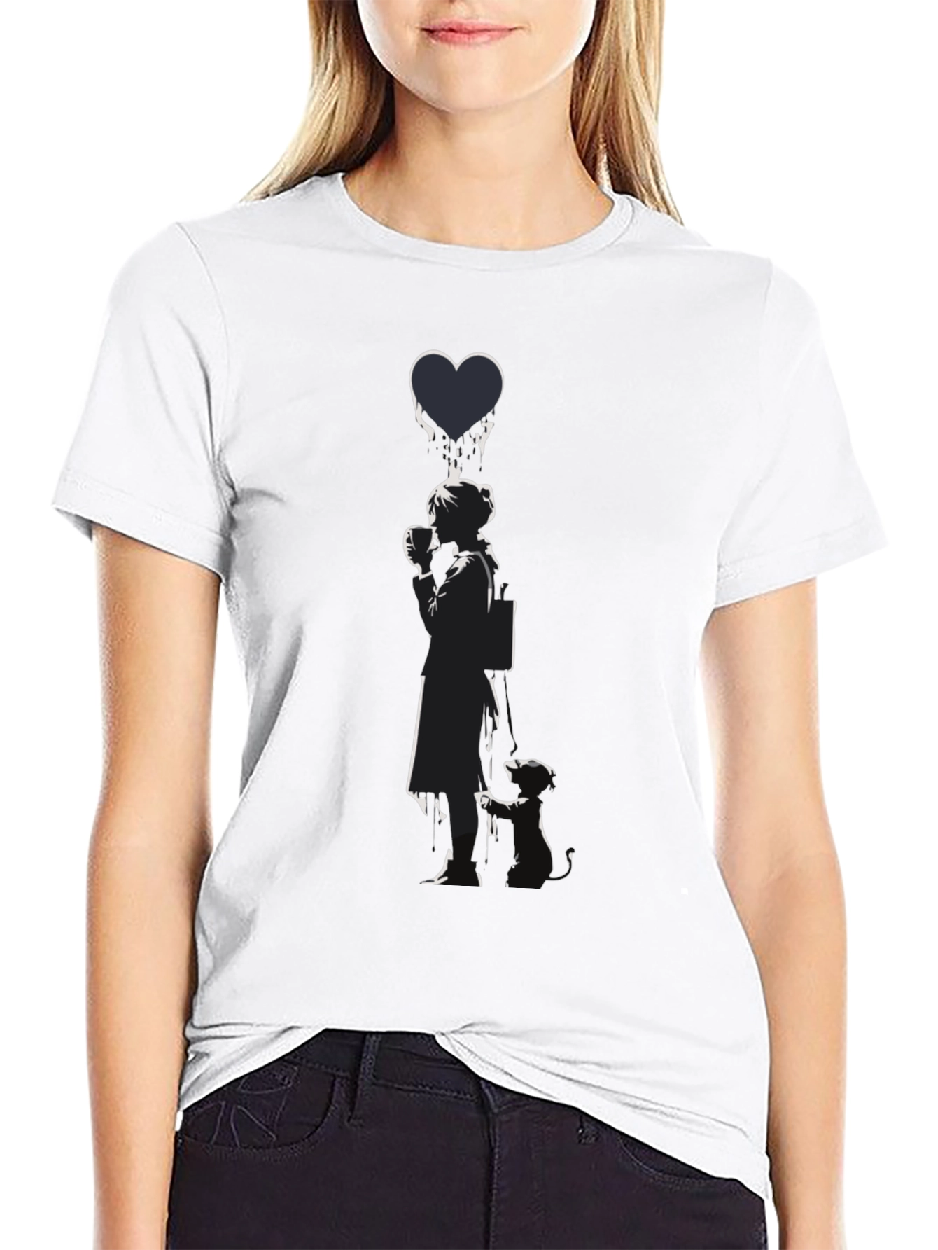 Banksy Girl Heart Balloon Graphic Tee - Classic Black