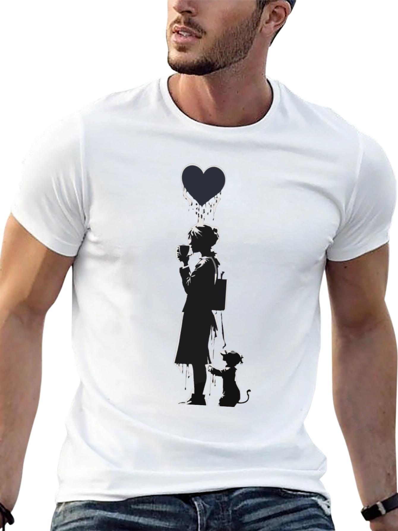 Banksy Girl Heart Balloon Graphic Tee - Classic Black