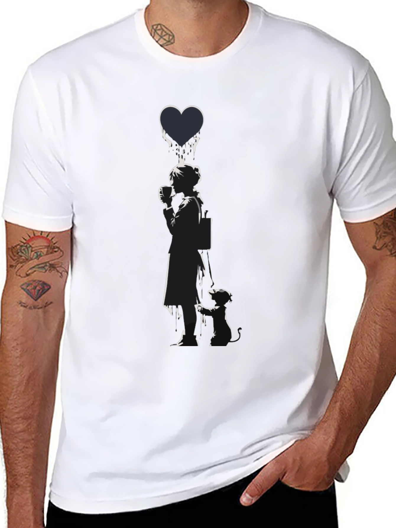 Banksy Girl Heart Balloon Graphic Tee - Classic Black
