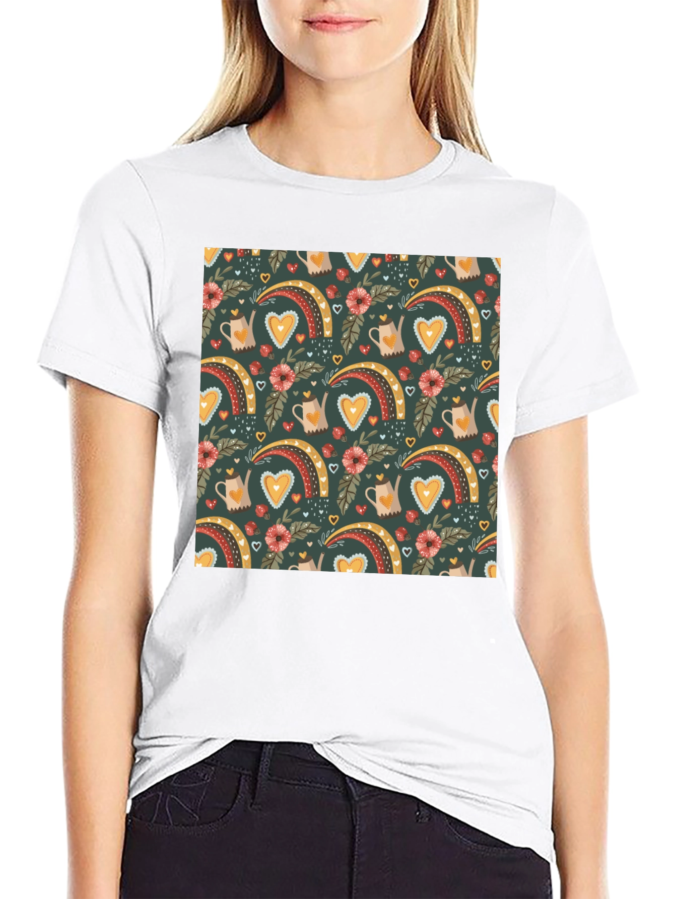Quirky Heart Rainbow Graphic Tee - Unique Print