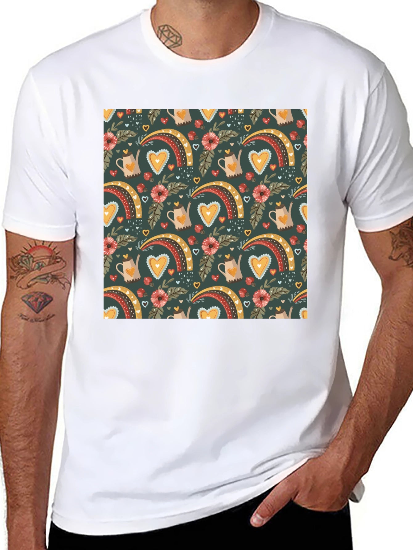 Quirky Heart Rainbow Graphic Tee - Unique Print