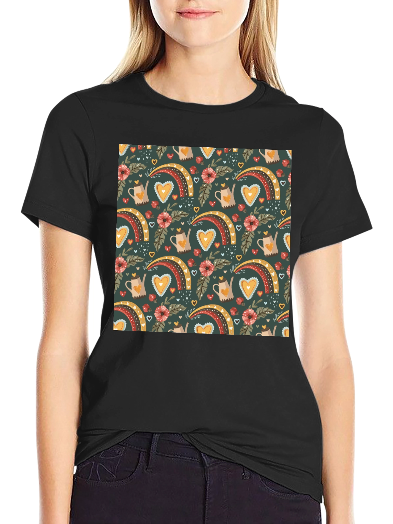 Quirky Heart Rainbow Graphic Tee - Unique Print