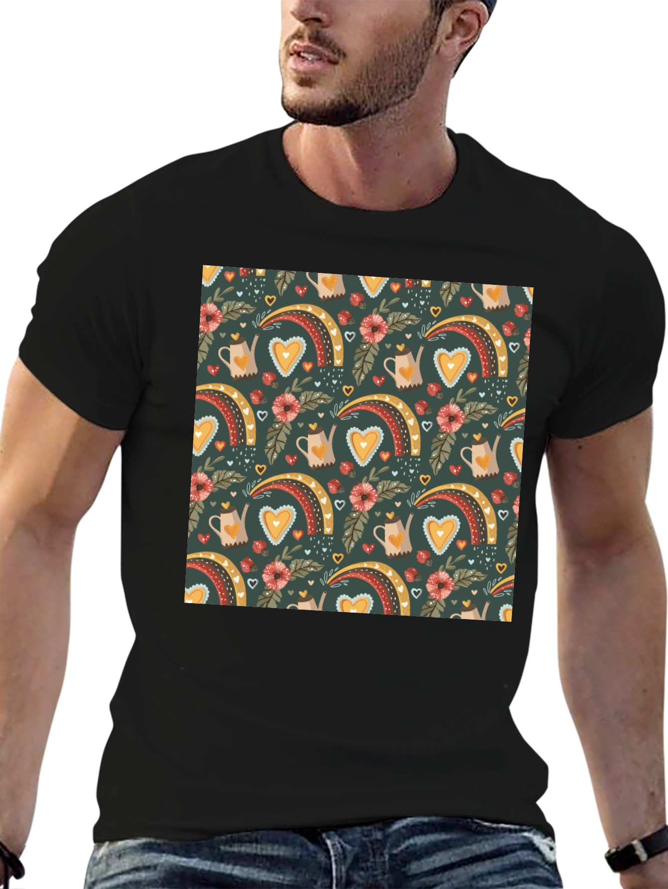 Quirky Heart Rainbow Graphic Tee - Unique Print