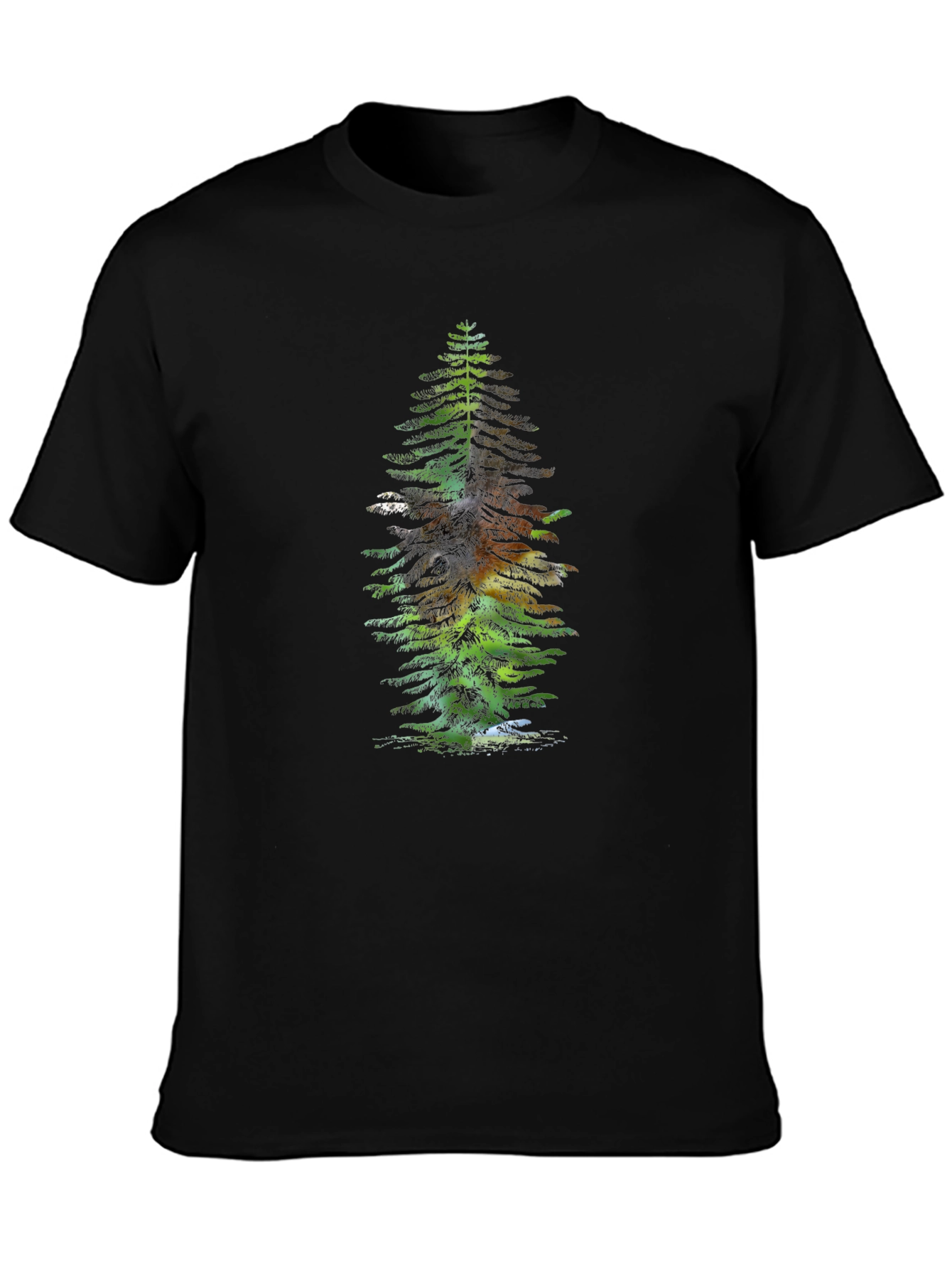 Pine Tree Graphic Tee - Black Cotton Casual Wear