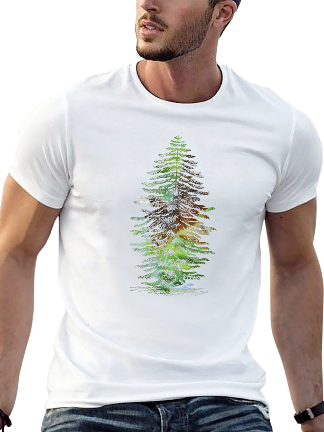 Pine Tree Graphic Tee - Black Cotton Casual Wear