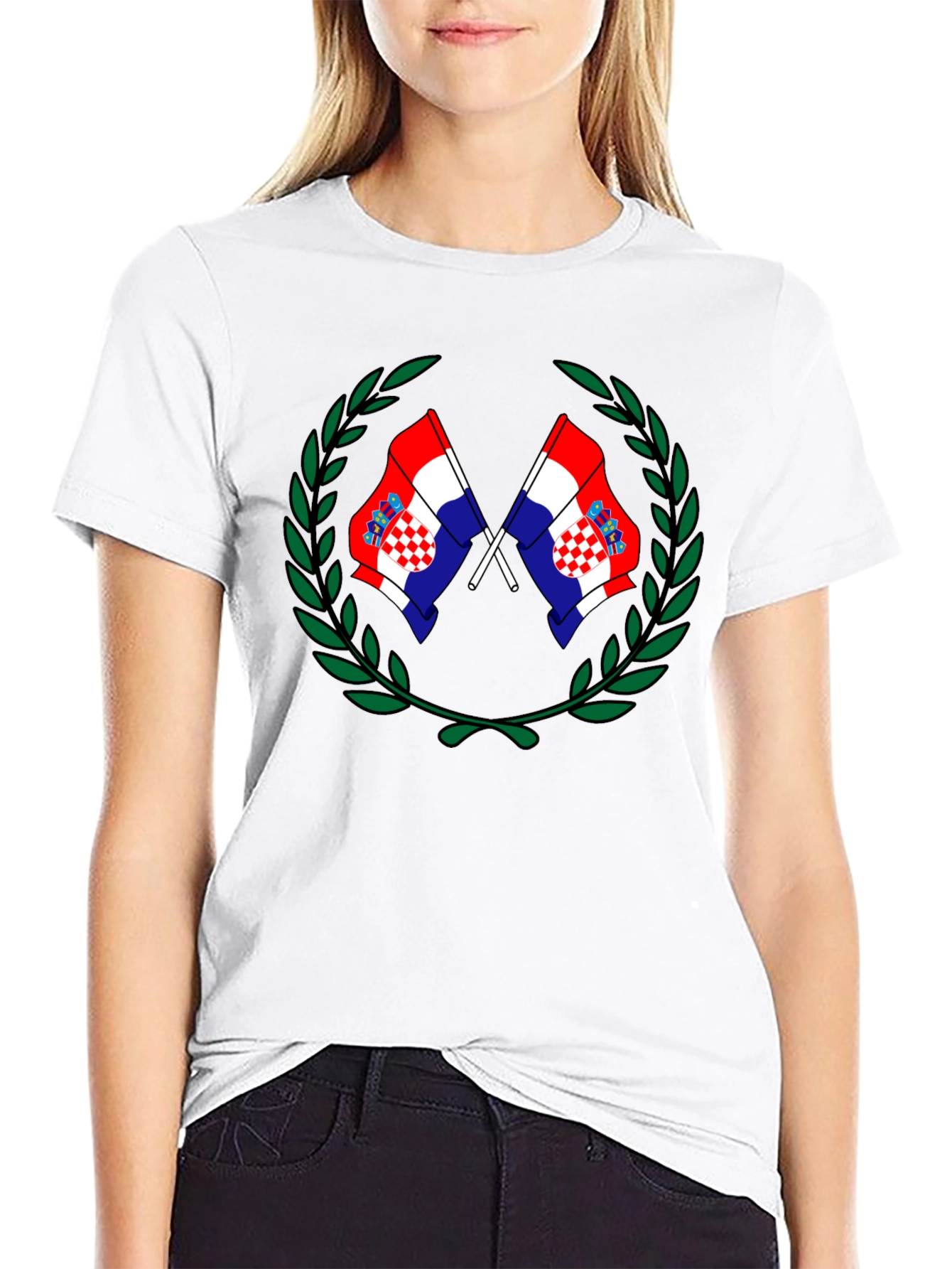 Croatian Flag Laurel Wreath Black T-Shirt