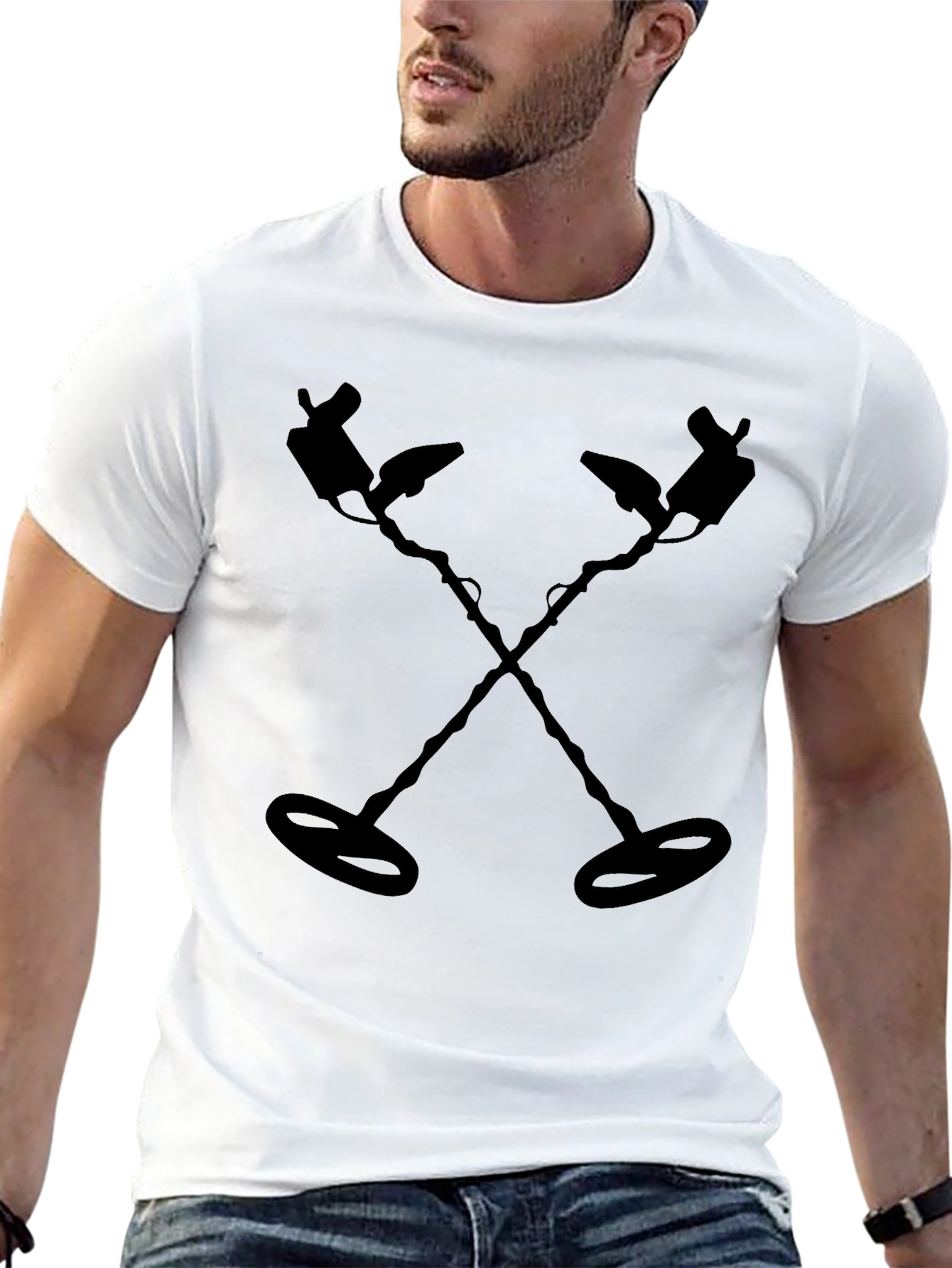 Metal Detector Graphic Tee - Black Crew Neck