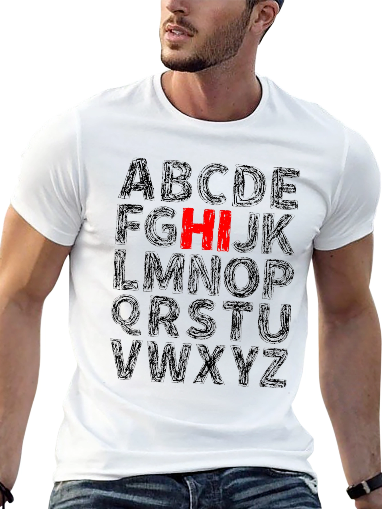 Alphabet HI Graphic Tee - Casual Black T-Shirt