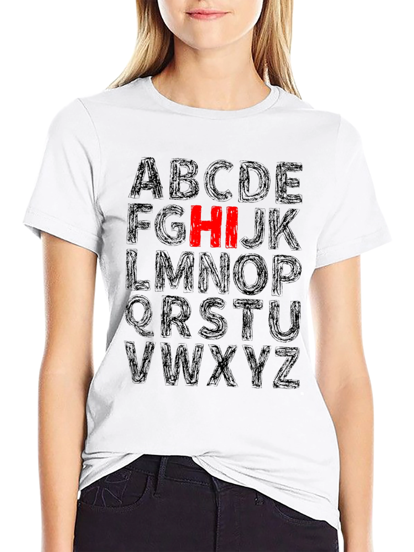 Alphabet HI Graphic Tee - Casual Black T-Shirt