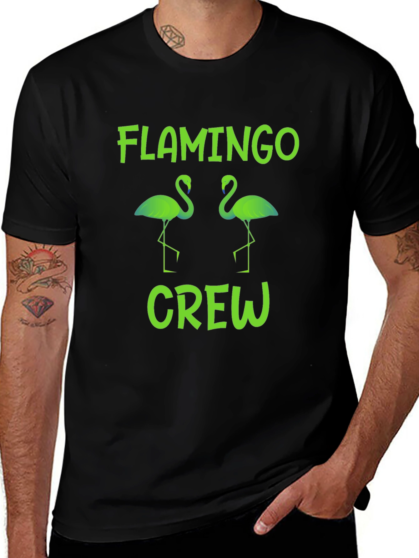 Flamingo Crew Graphic T-Shirt -  Tropical Bird Tee