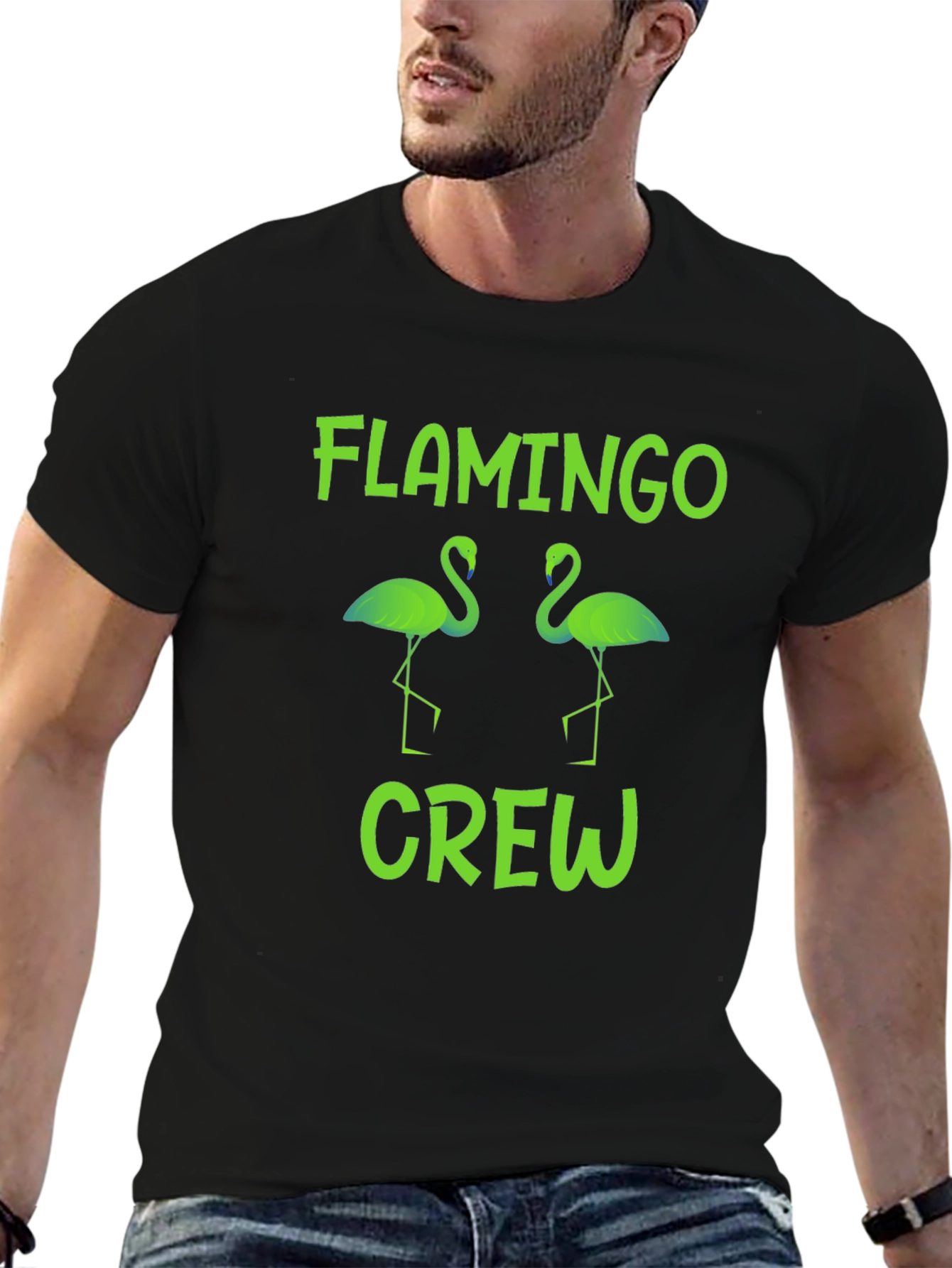 Flamingo Crew Graphic T-Shirt -  Tropical Bird Tee