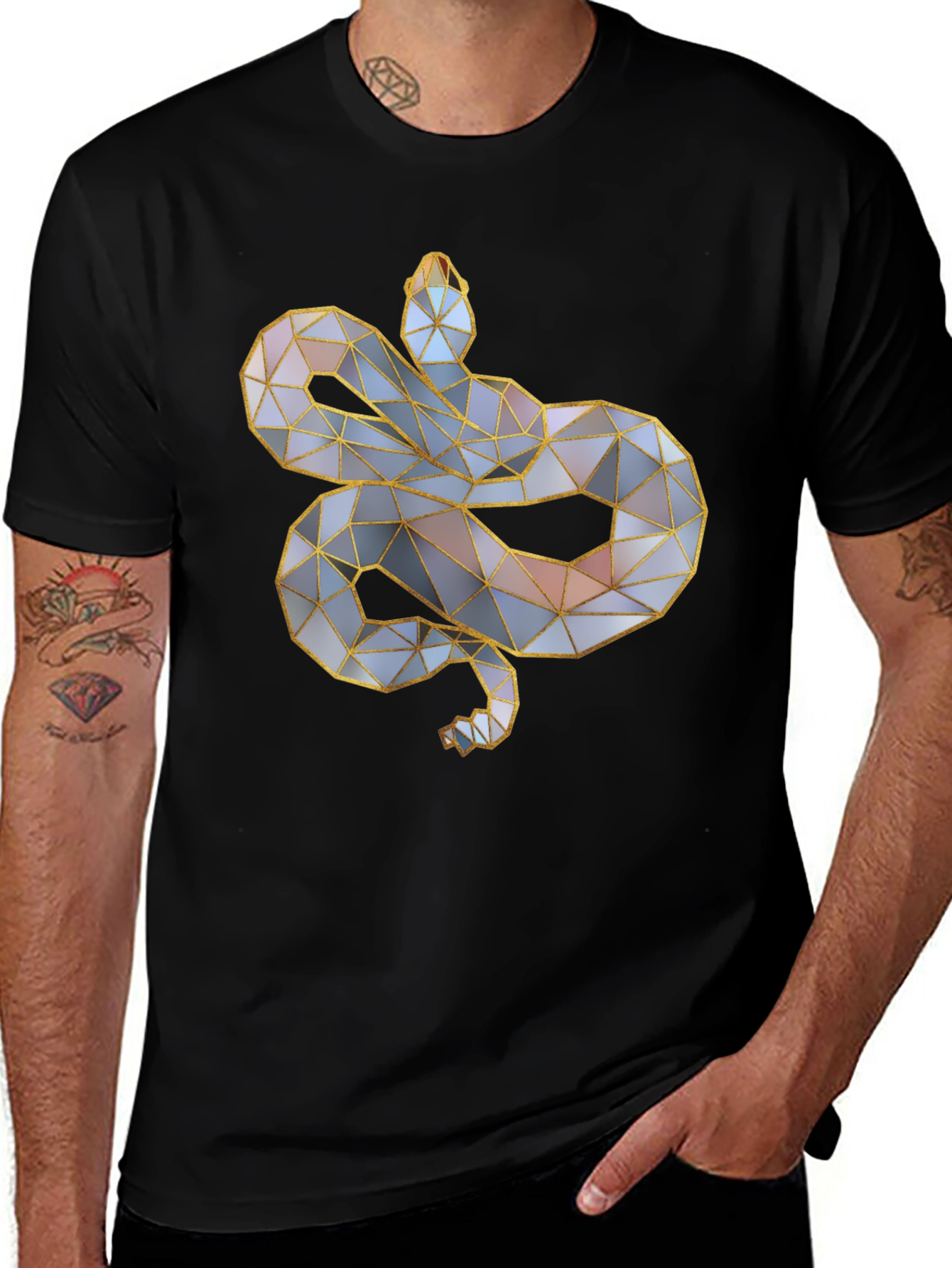 Geometric Snake Graphic Tee - Modern Style