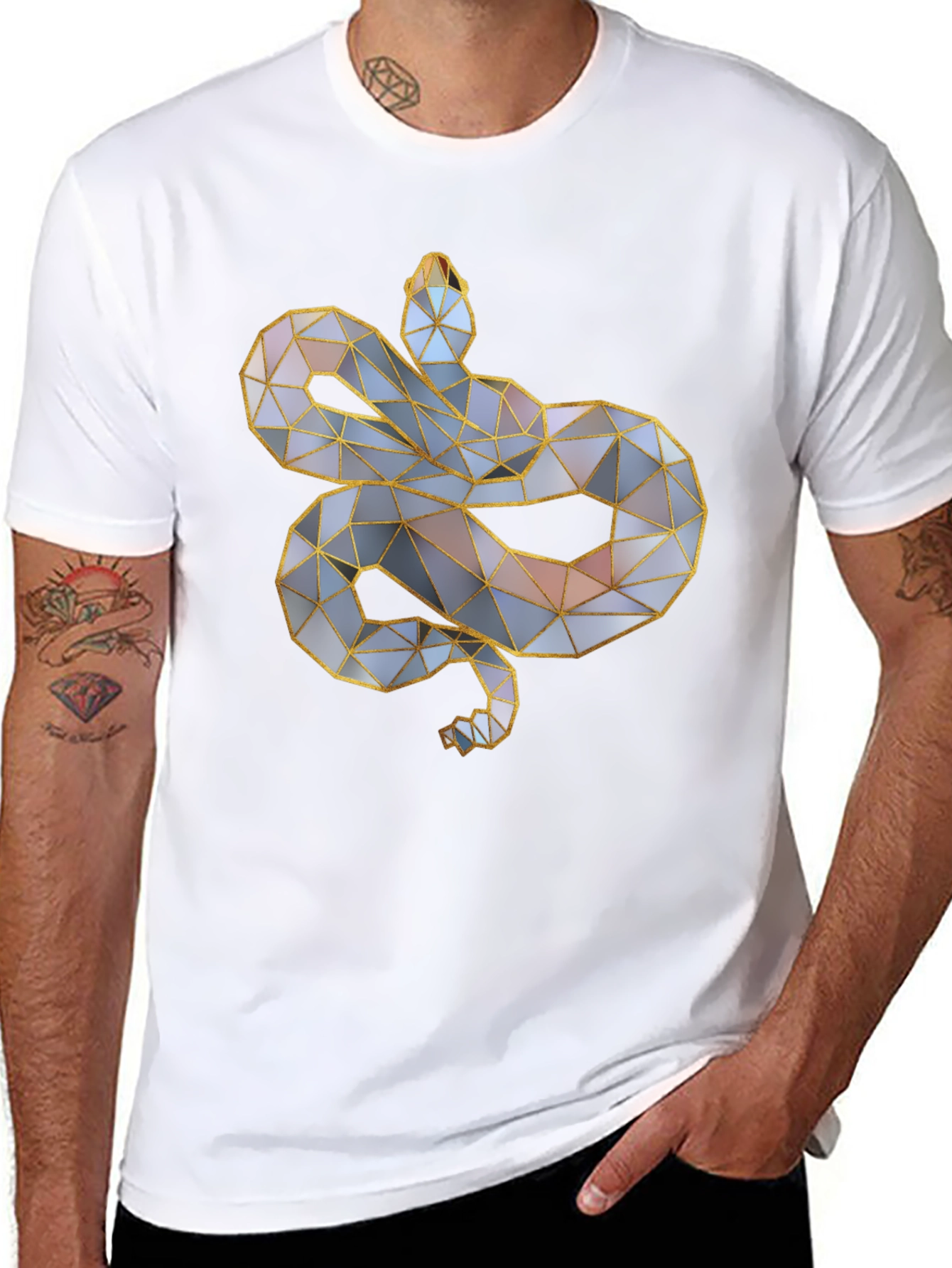 Geometric Snake Graphic Tee - Modern Style